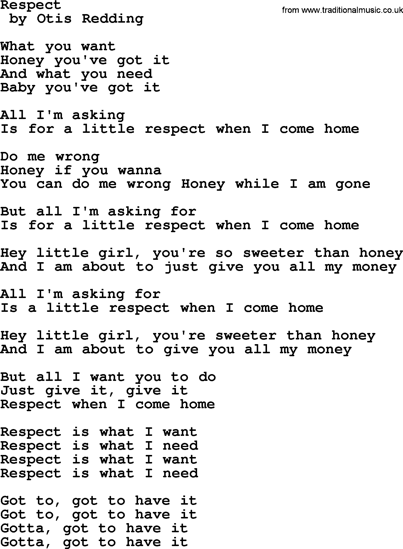 Bruce Springsteen song: Respect lyrics