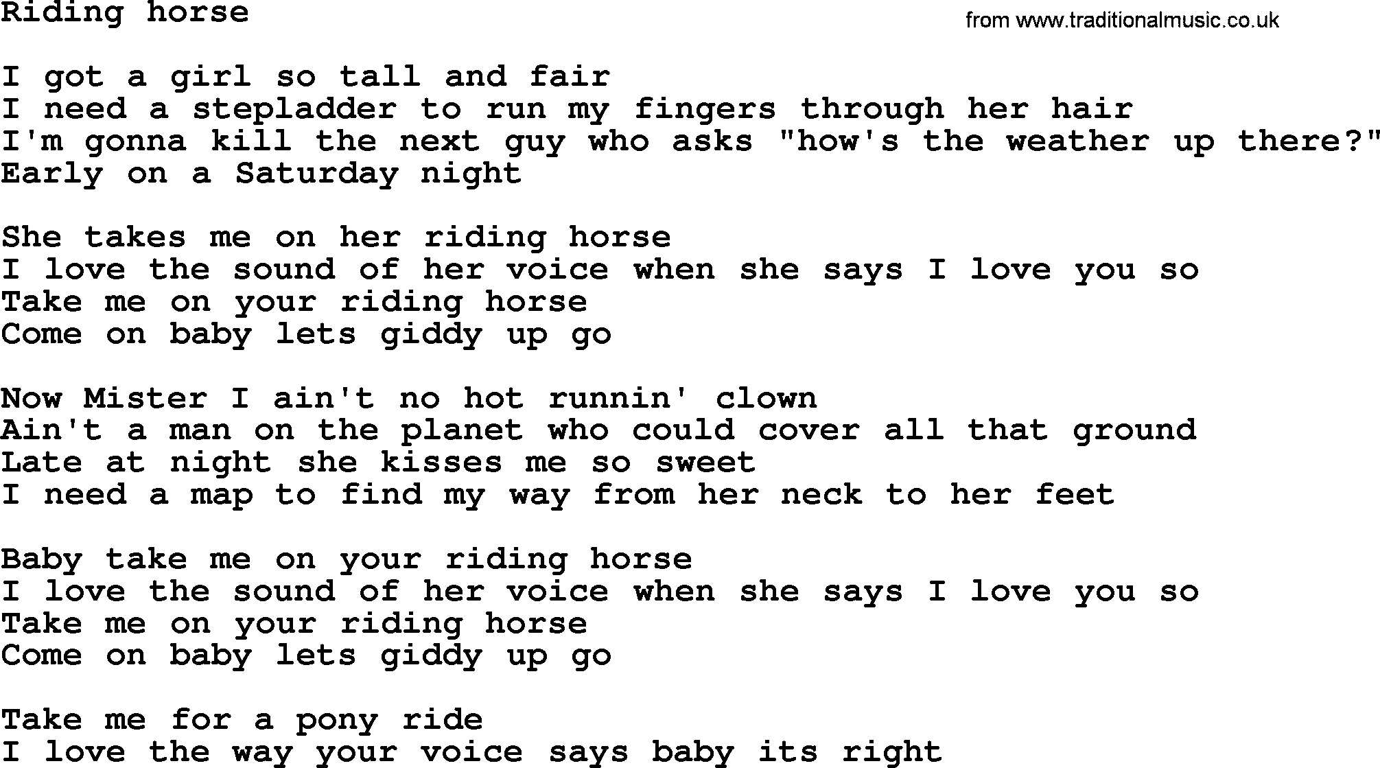 Bruce Springsteen song: Riding Horse lyrics