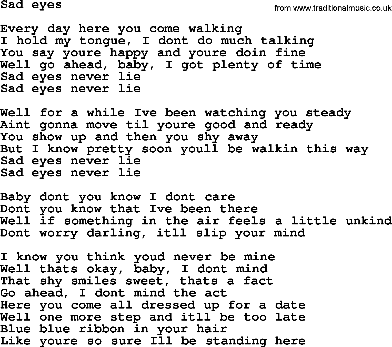 Bruce Springsteen song: Sad Eyes lyrics