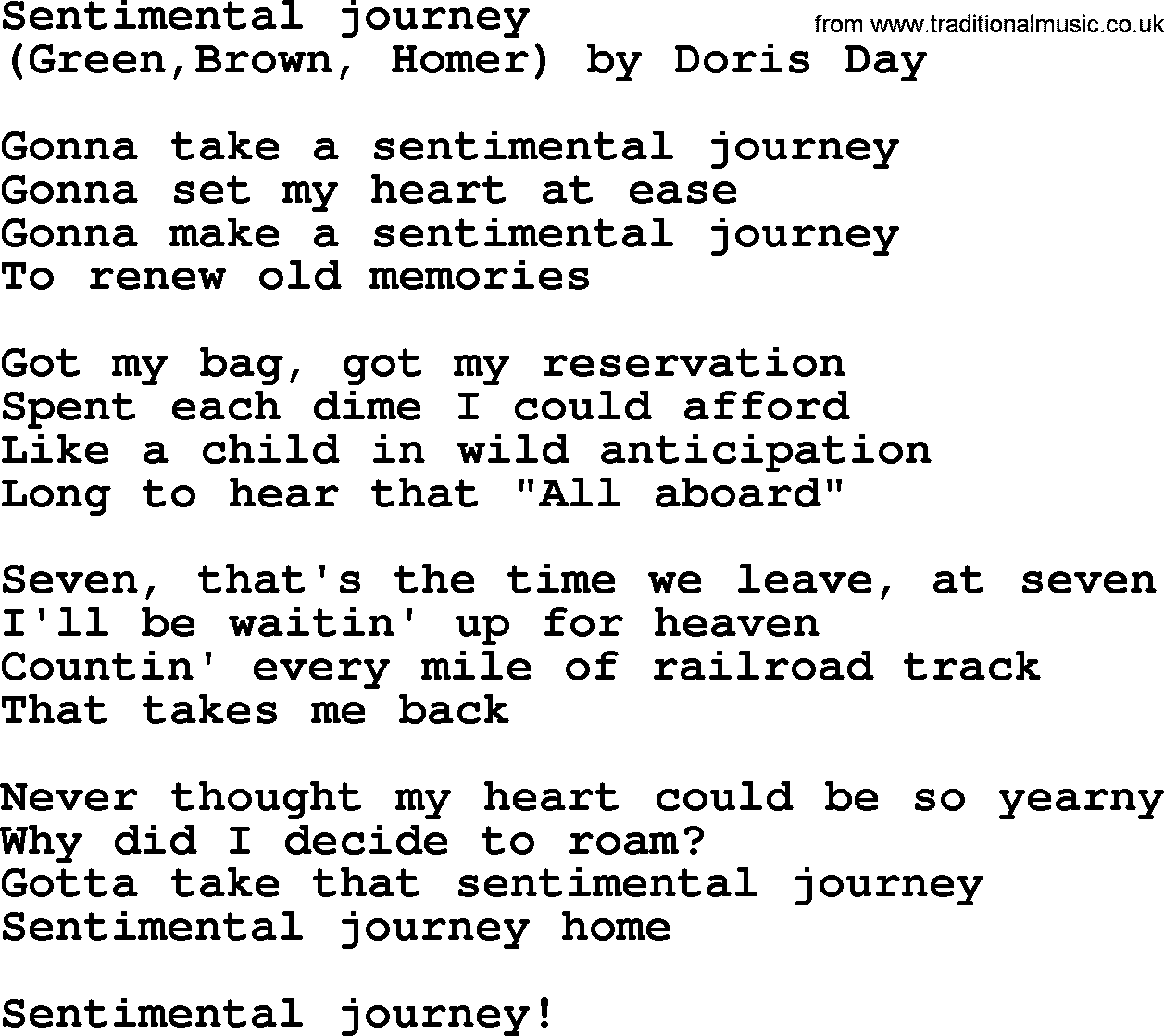 Bruce Springsteen song: Sentimental Journey lyrics