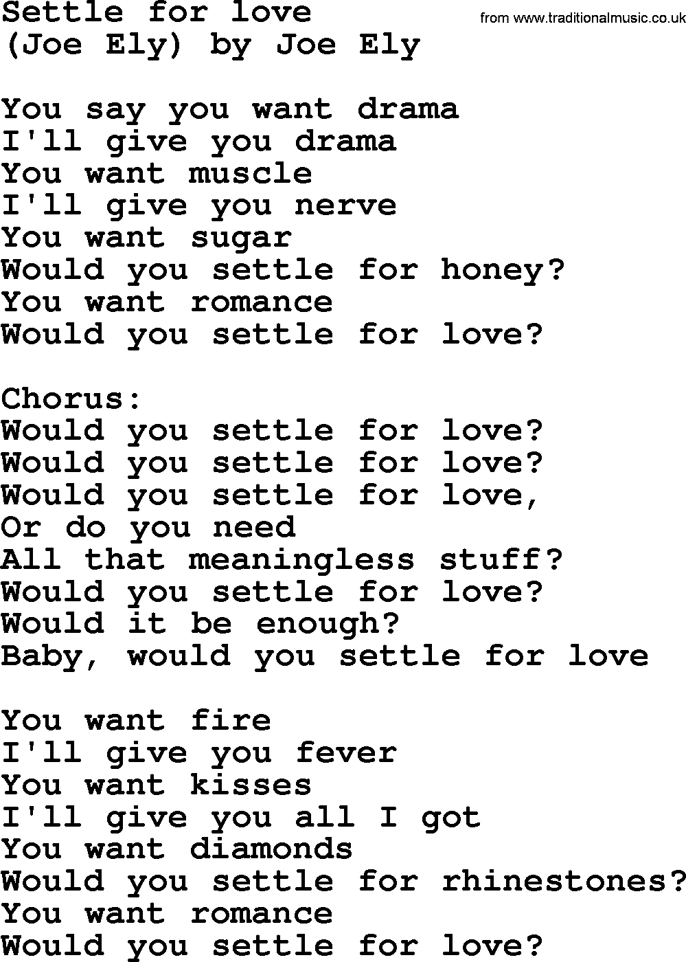 Bruce Springsteen song: Settle For Love lyrics