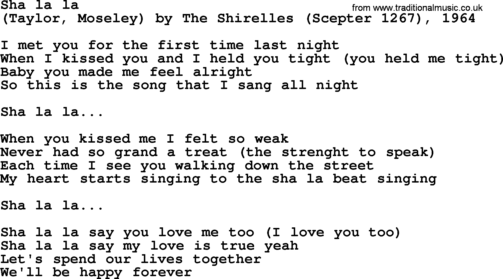 Bruce Springsteen song: Sha La La, lyrics