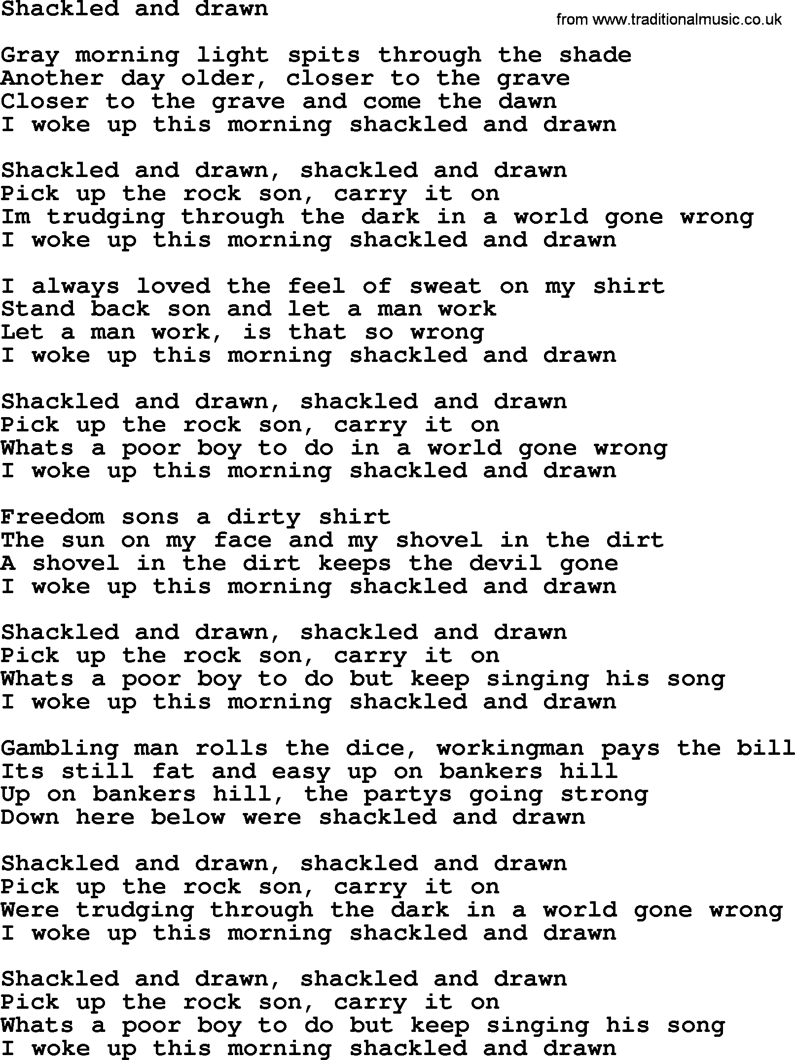 Bruce Springsteen song: Shackled And Drawn lyrics