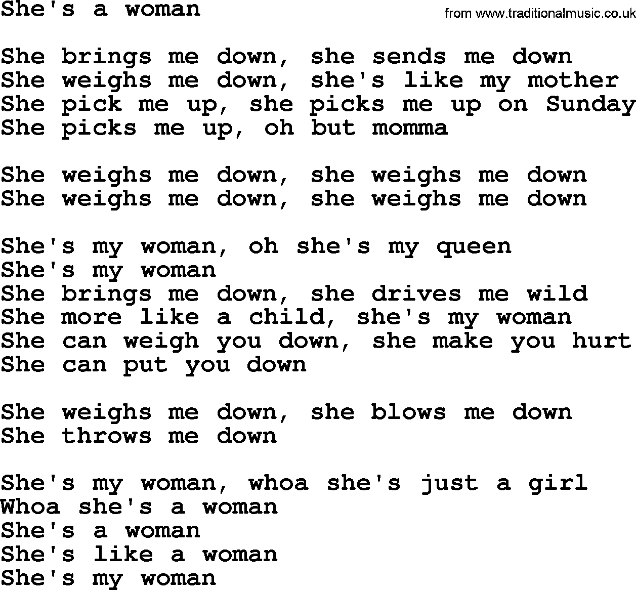 Bruce Springsteen song: She's A Woman lyrics