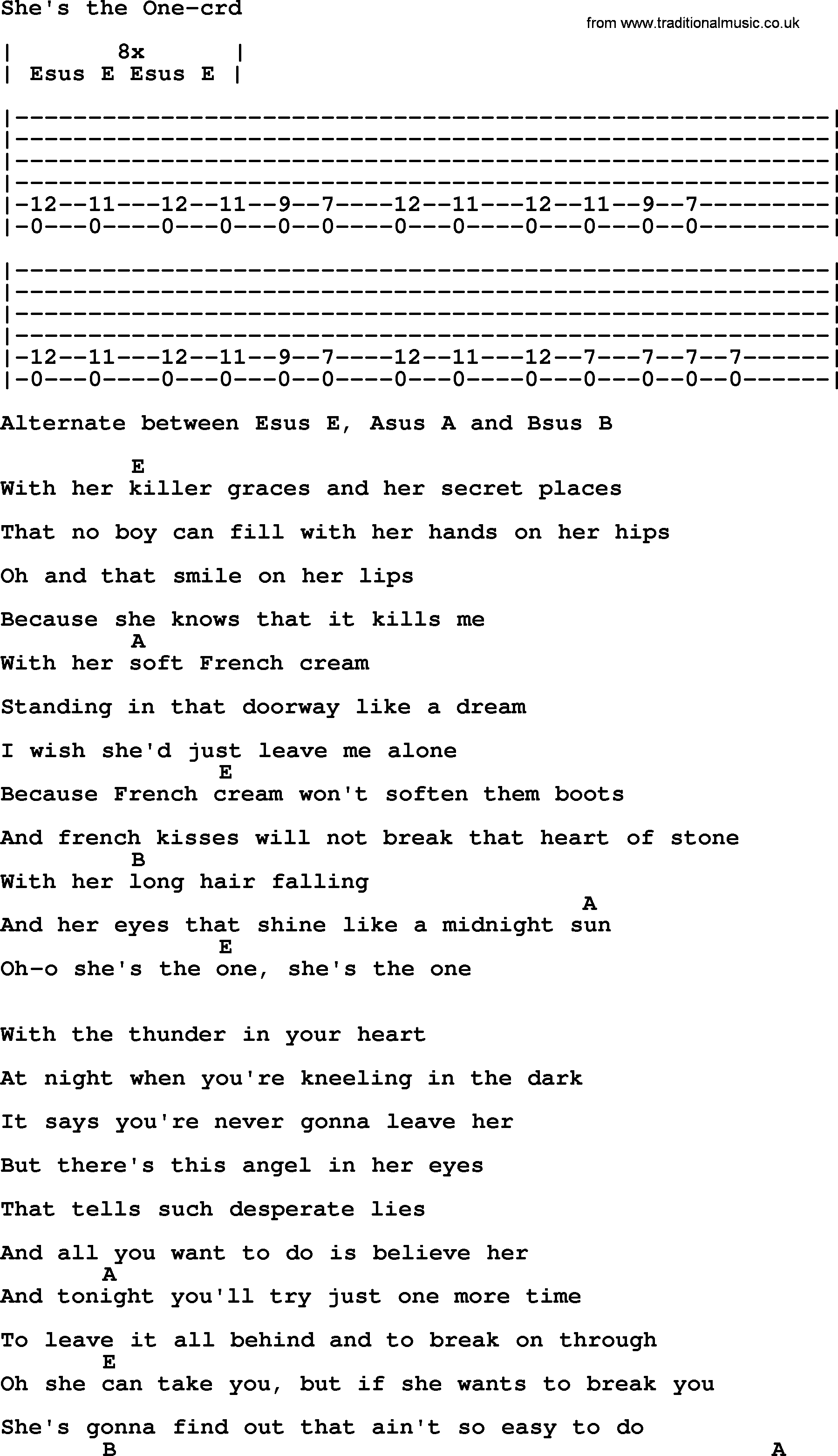 Bruce Springsteen song: She's The One, lyrics and chords