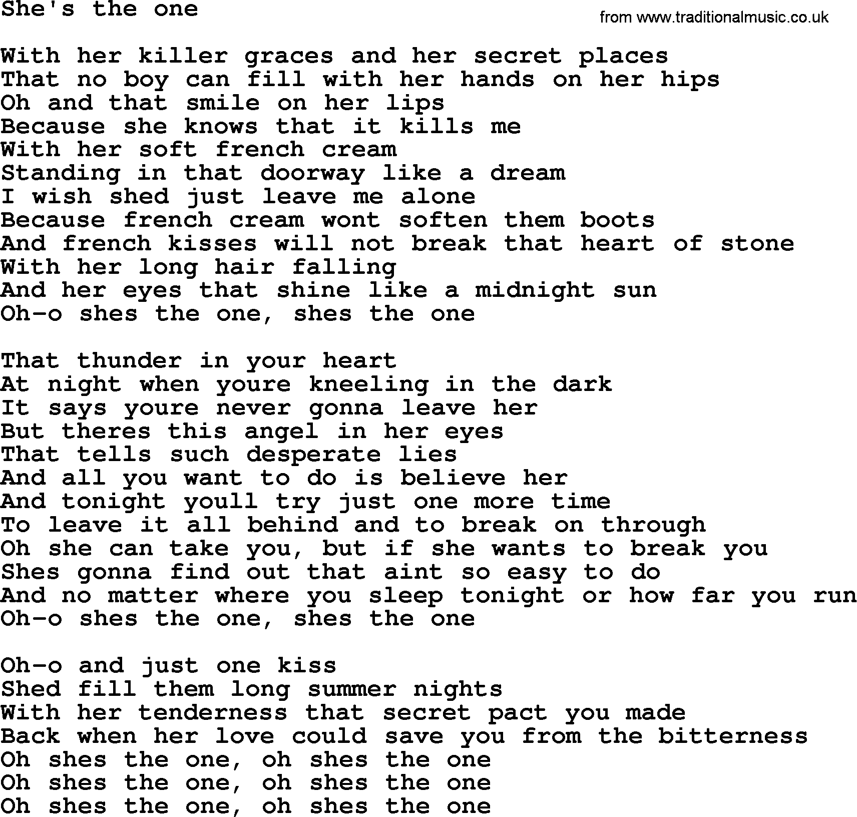 Bruce Springsteen song: She's The One lyrics