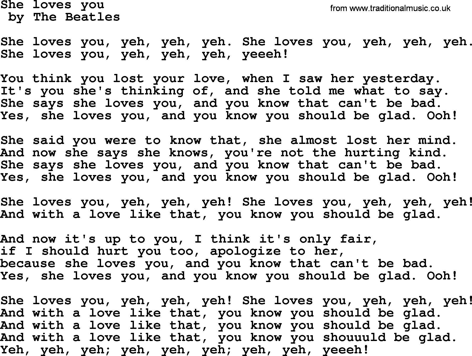 Bruce Springsteen song: She Loves You lyrics