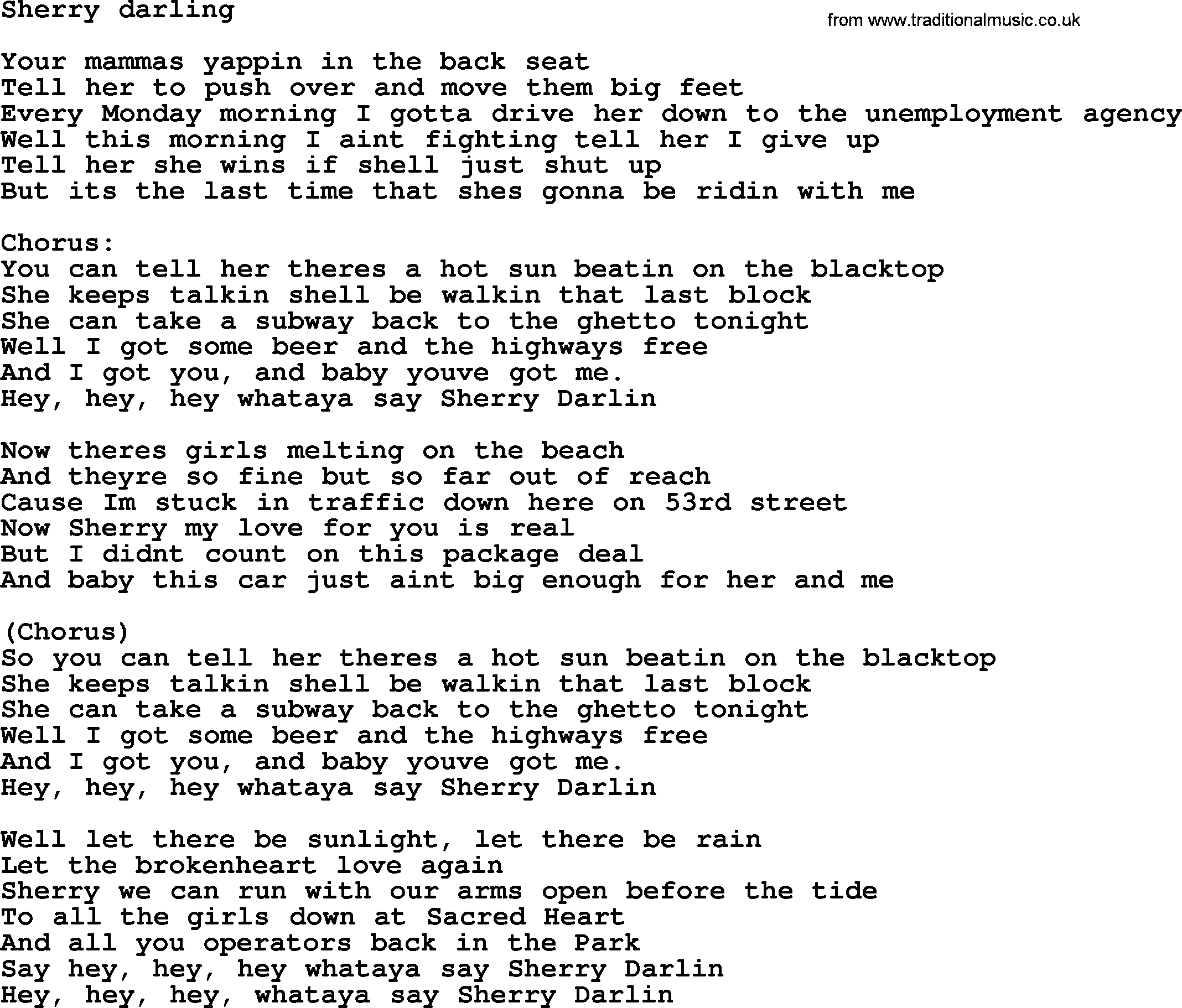 Bruce Springsteen song: Sherry Darling lyrics