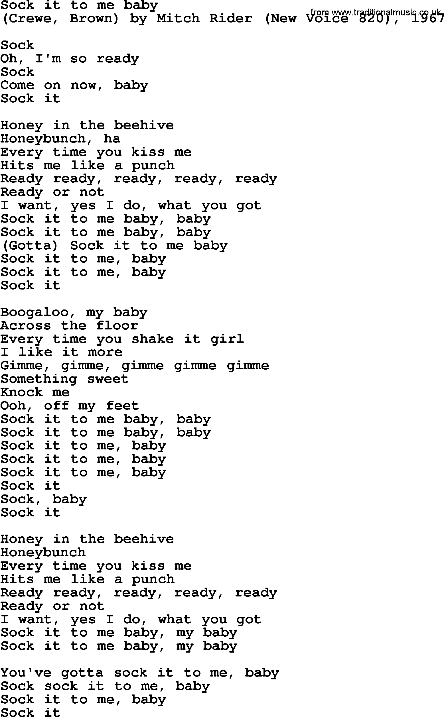 Bruce Springsteen song: Sock It To Me Baby lyrics