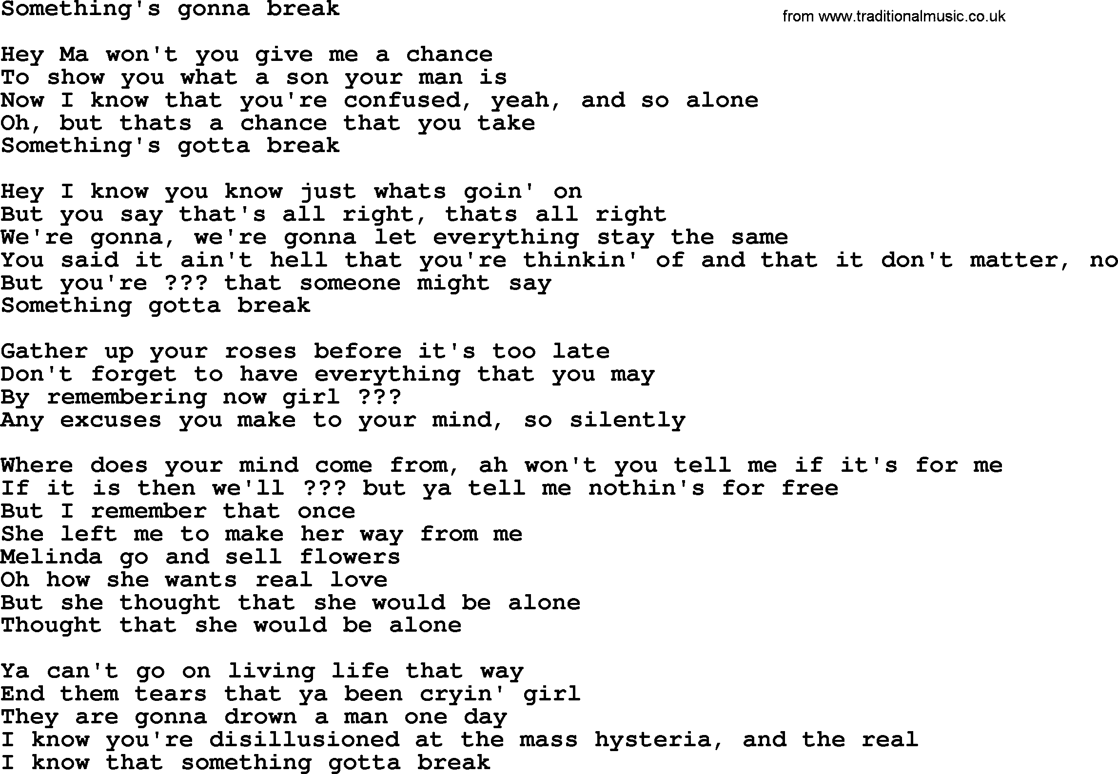Bruce Springsteen song: Something's Gonna Break lyrics