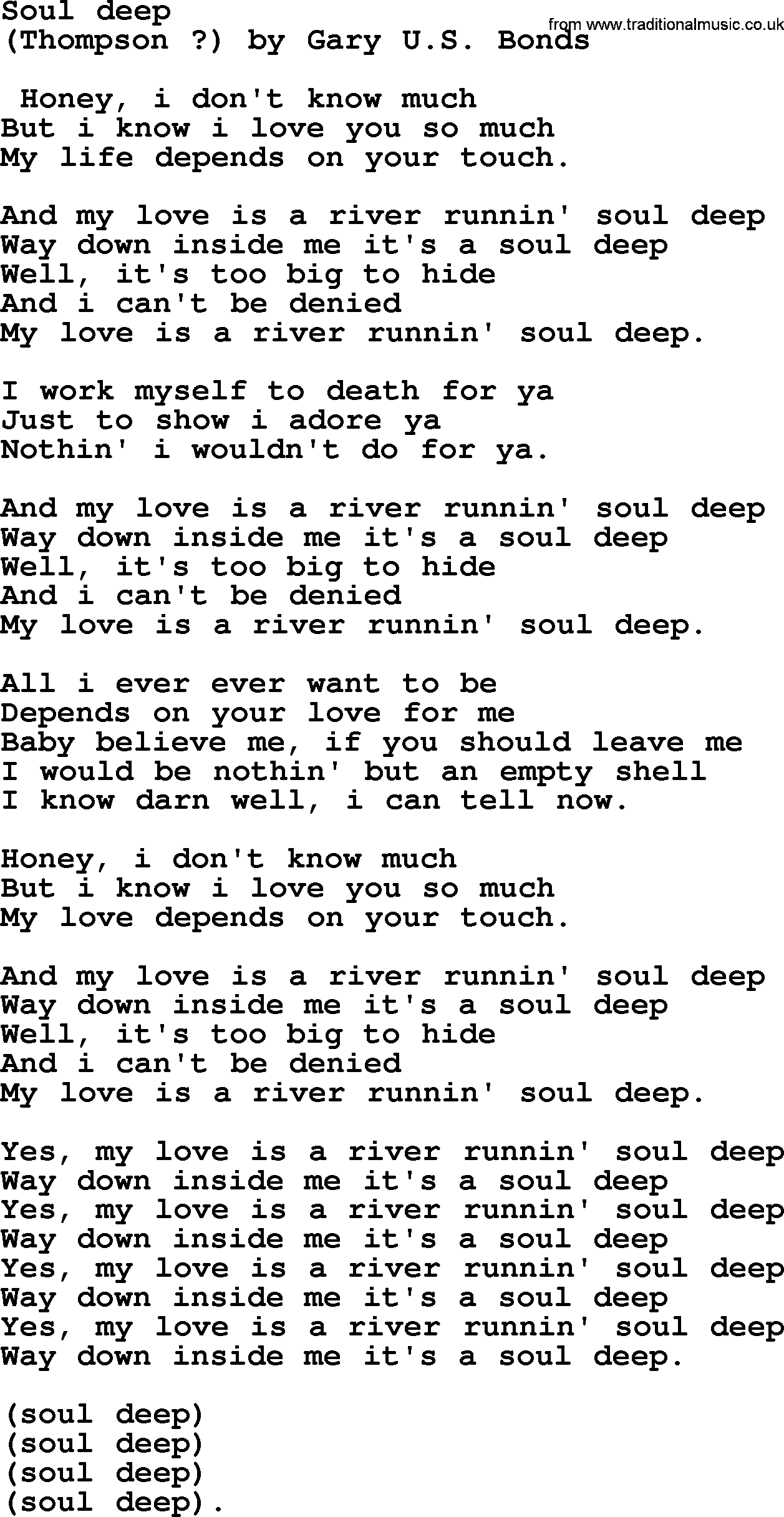 Bruce Springsteen song: Soul Deep lyrics