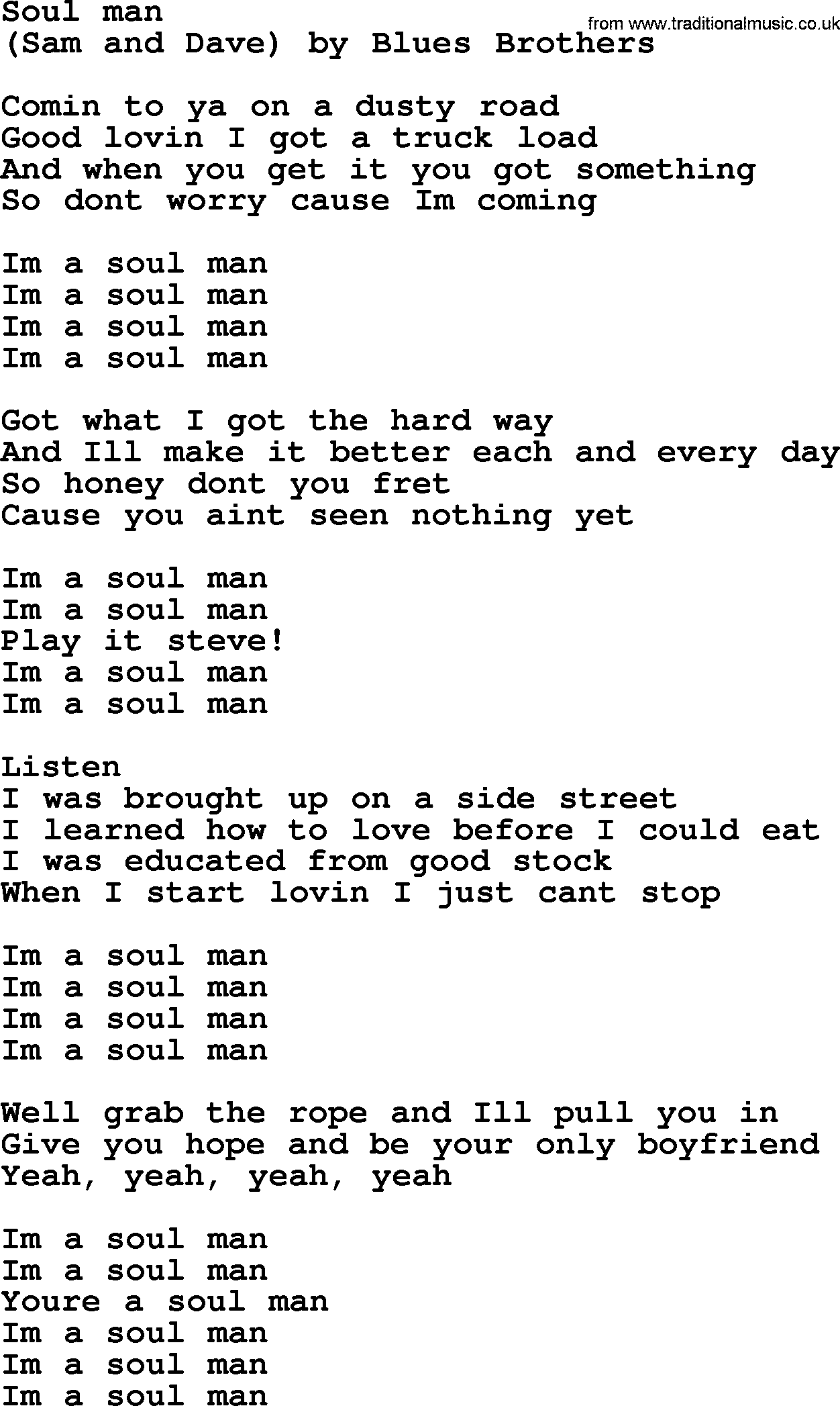 Bruce Springsteen song: Soul Man lyrics
