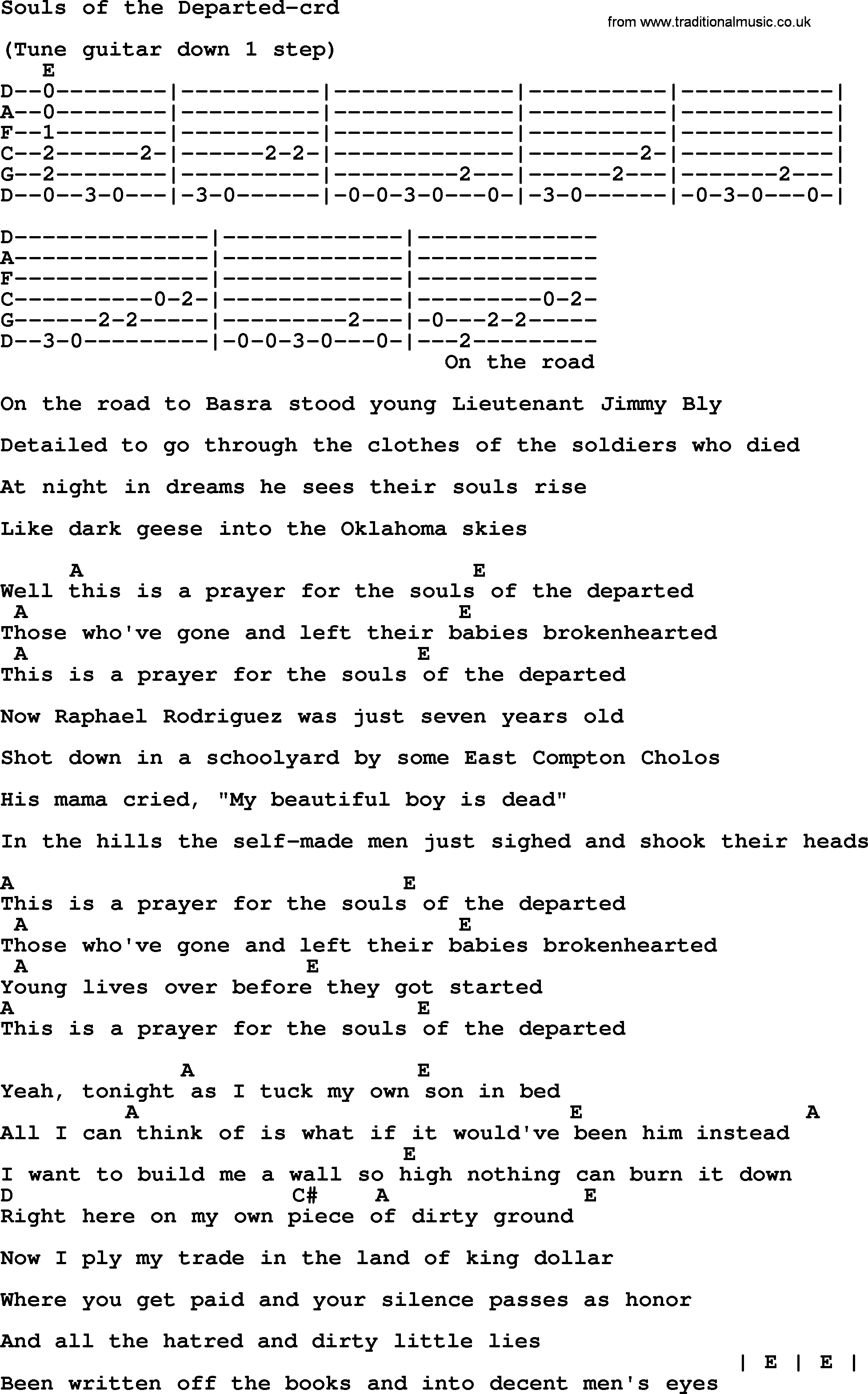 Bruce Springsteen song: Souls Of The Departed, lyrics and chords