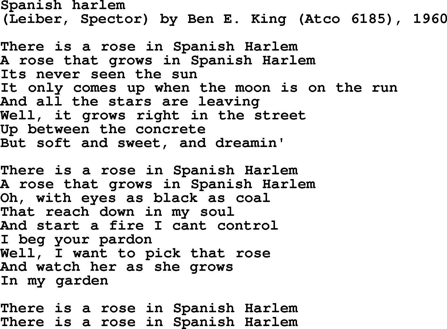 Bruce Springsteen song: Spanish Harlem lyrics