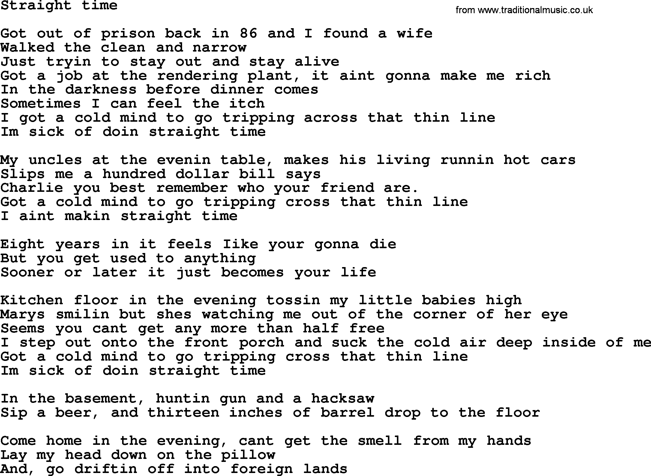 Bruce Springsteen song: Straight Time lyrics