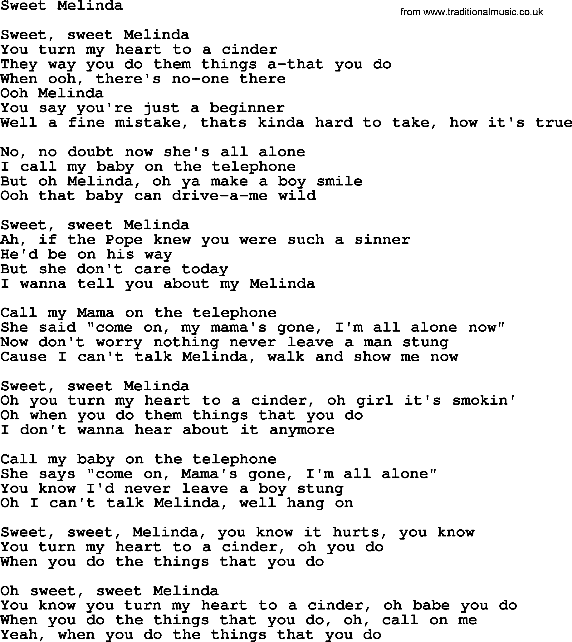 Bruce Springsteen song: Sweet Melinda lyrics