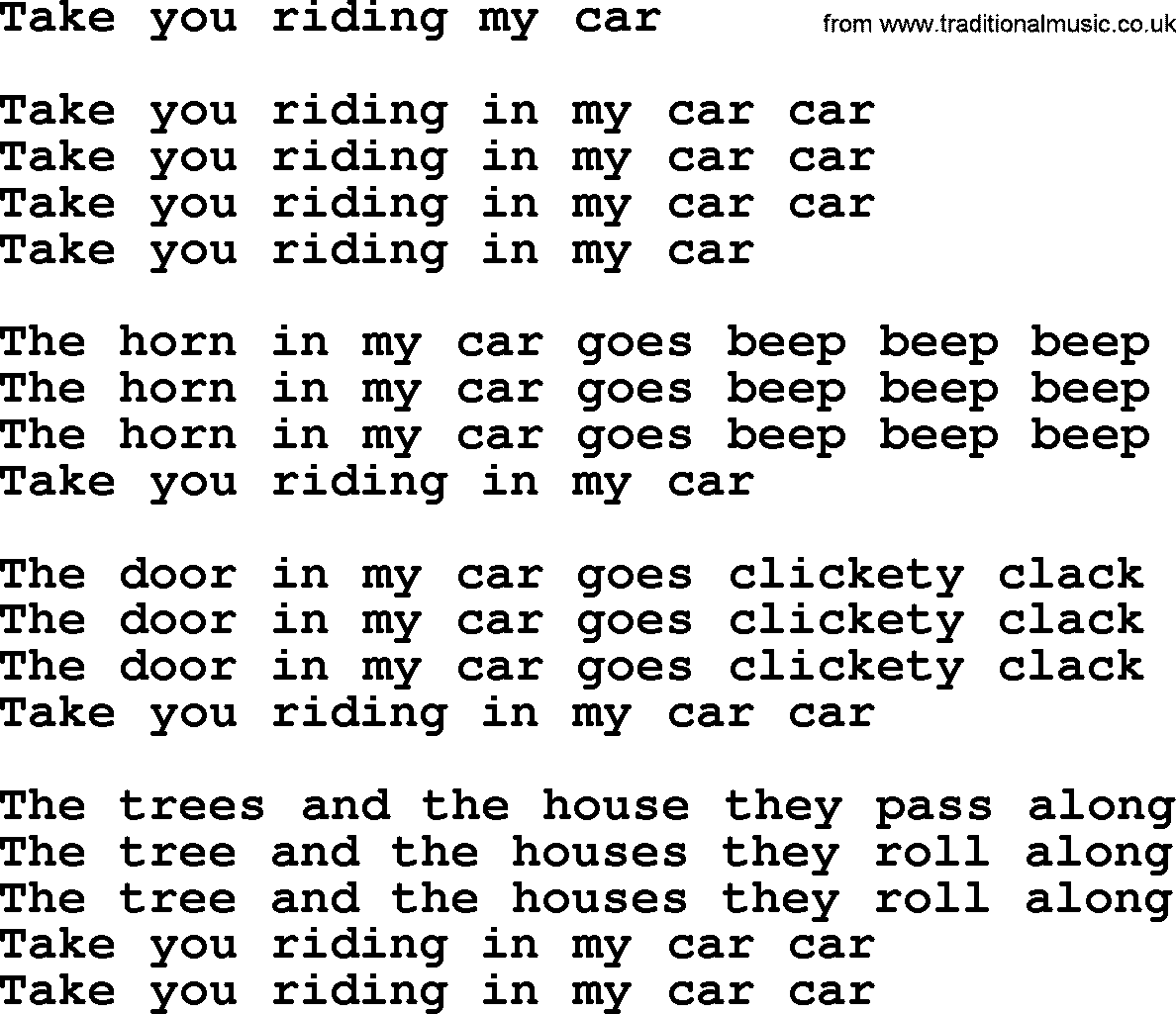 Bruce Springsteen song: Take You Riding My Car lyrics