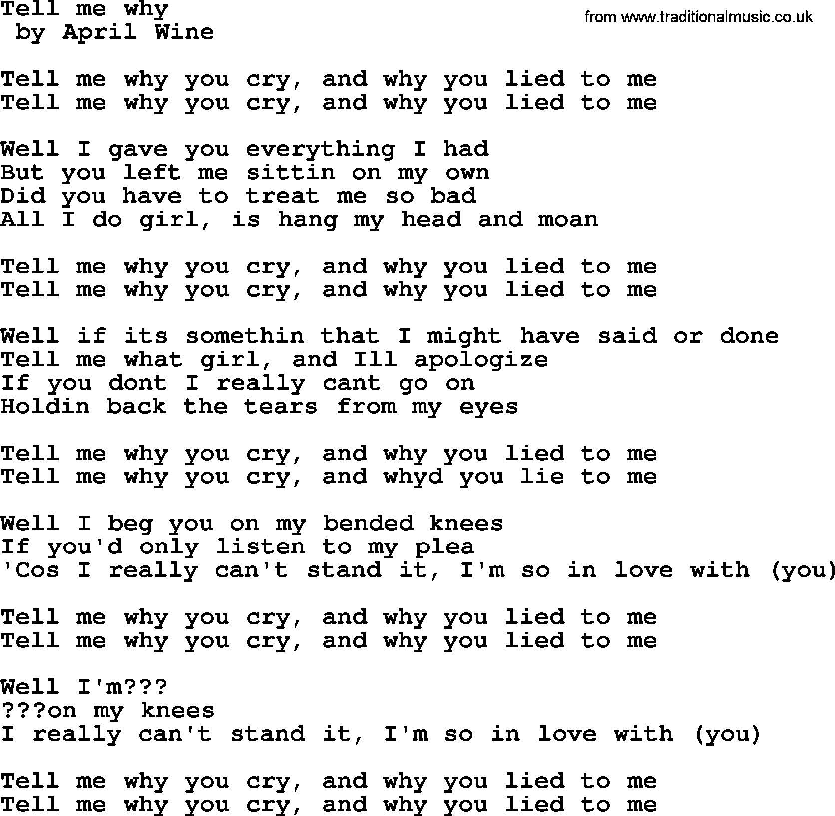 Bruce Springsteen song: Tell Me Why lyrics
