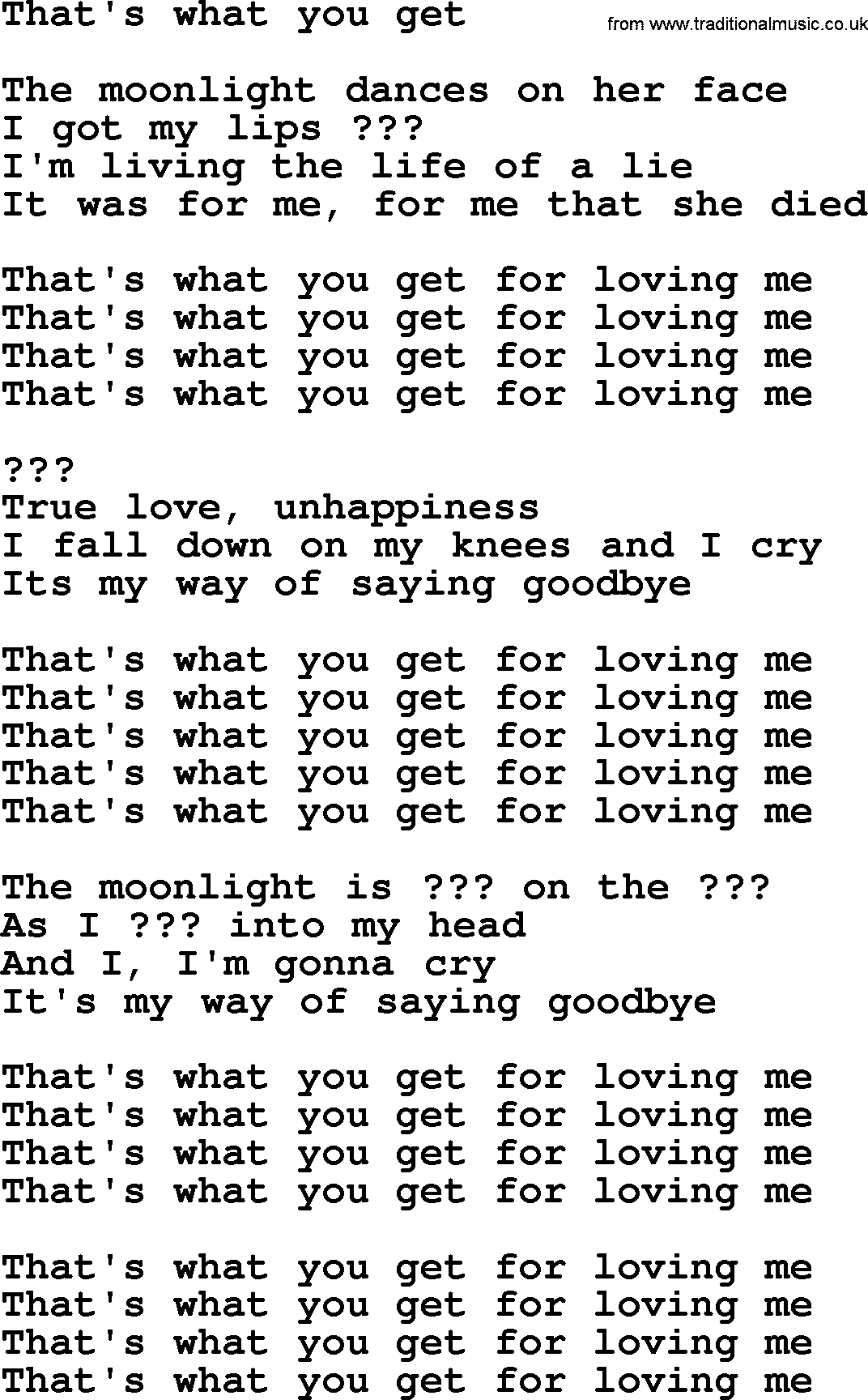 Bruce Springsteen song: That's What You Get lyrics