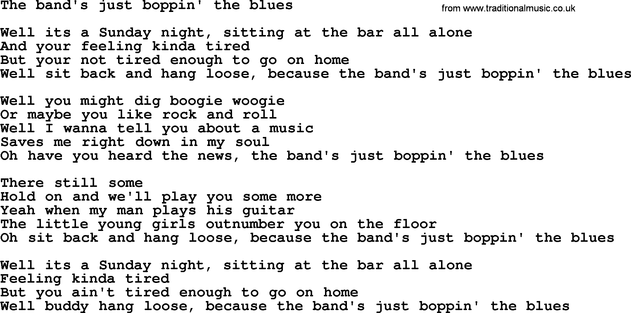 Bruce Springsteen song: The Band's Just Boppin' The Blues lyrics