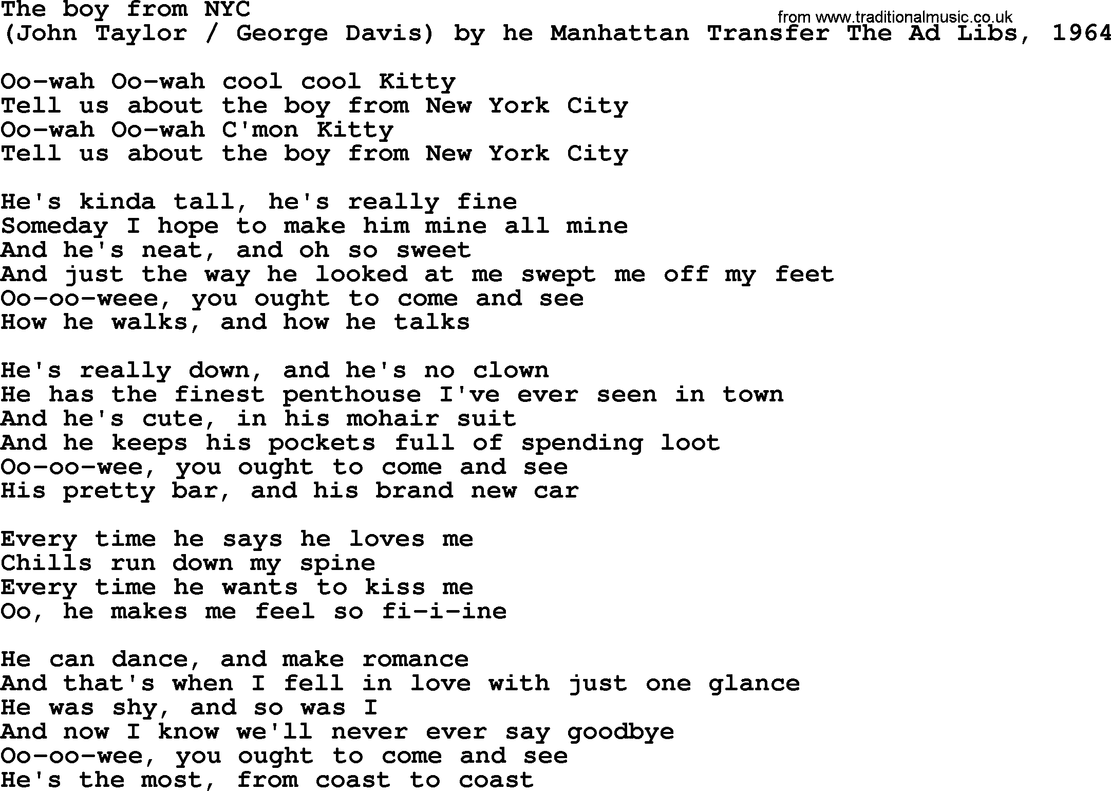 Bruce Springsteen song: The Boy From Nyc lyrics