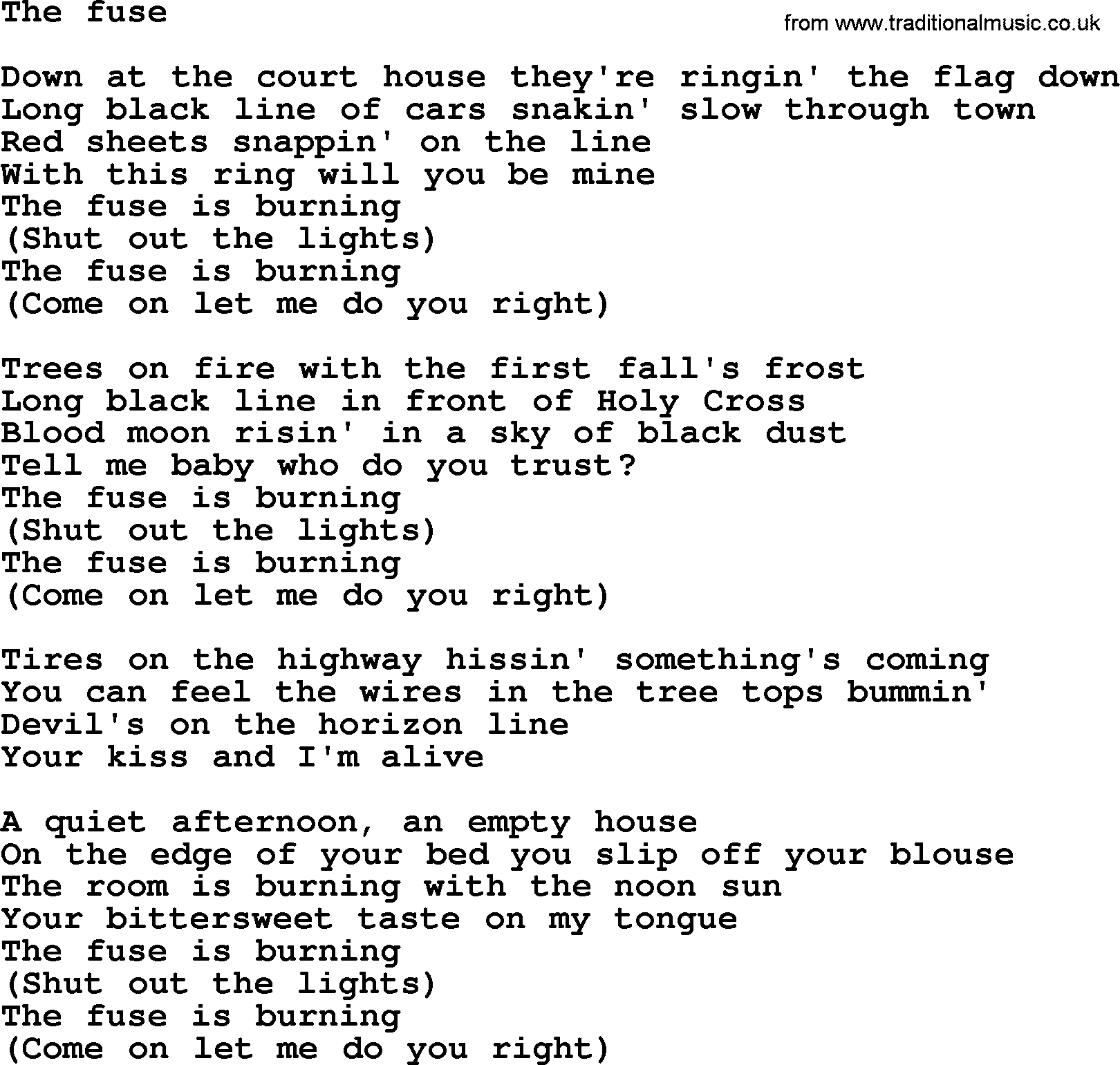 Bruce Springsteen song: The Fuse lyrics
