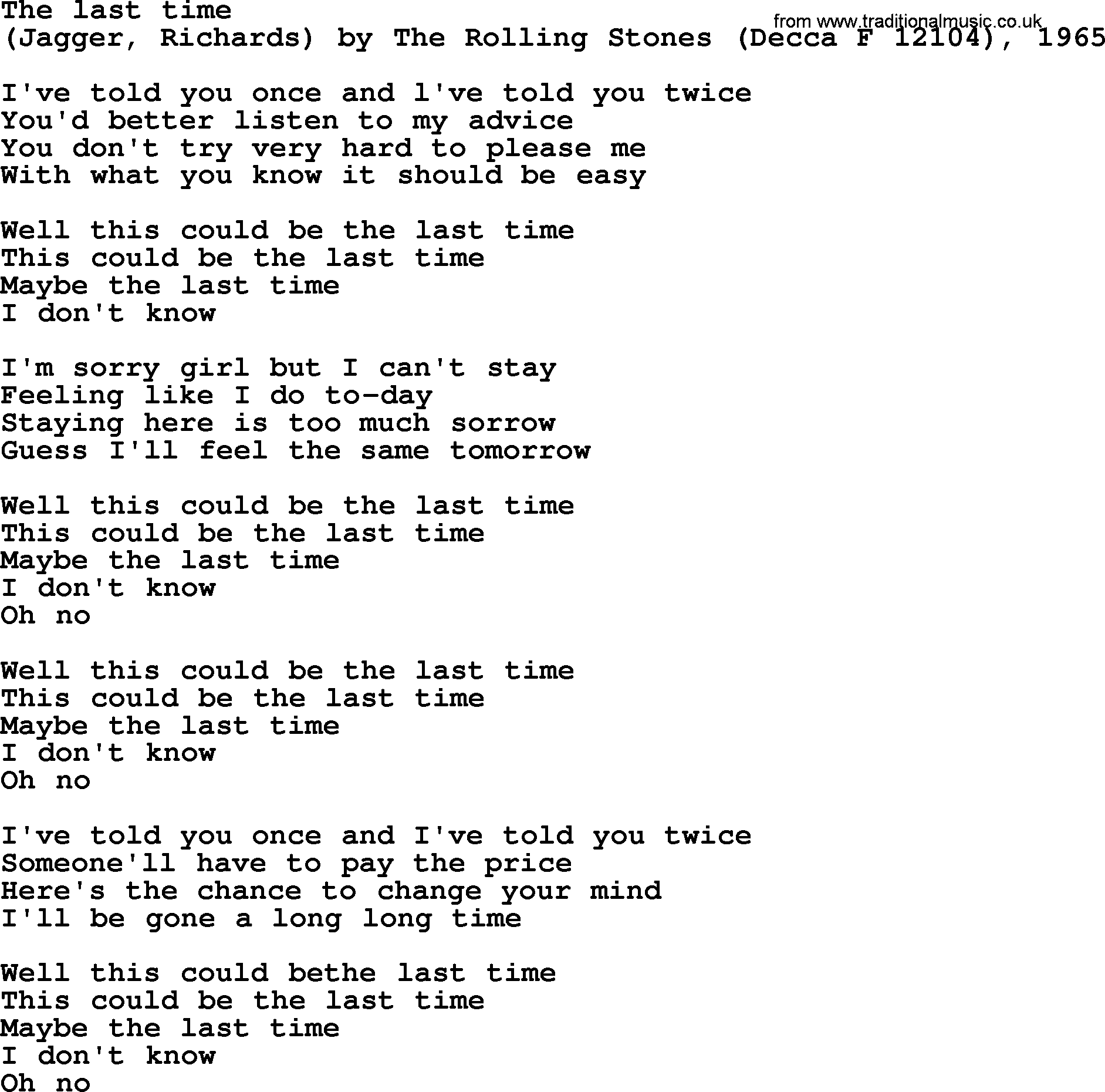 Bruce Springsteen song: The Last Time lyrics