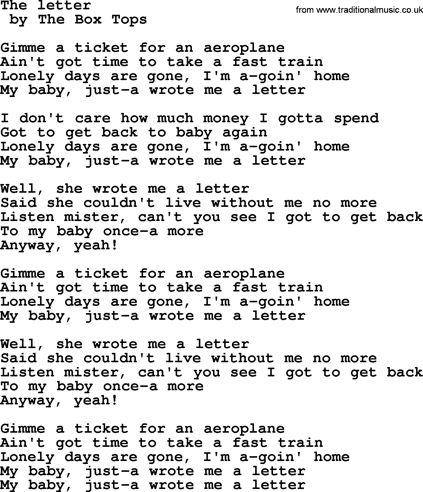 Bruce Springsteen song: The Letter lyrics