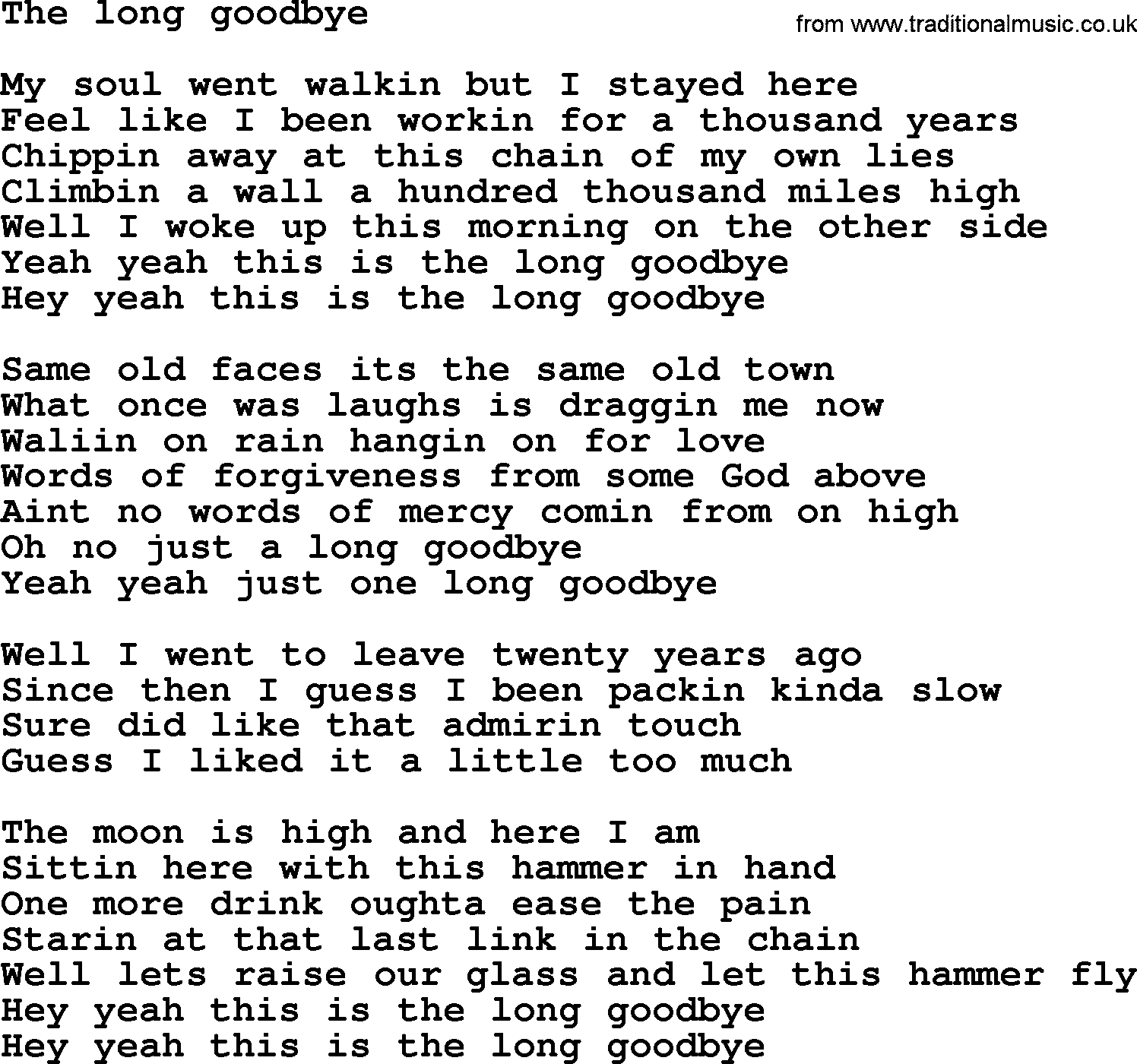 Bruce Springsteen song: The Long Goodbye lyrics