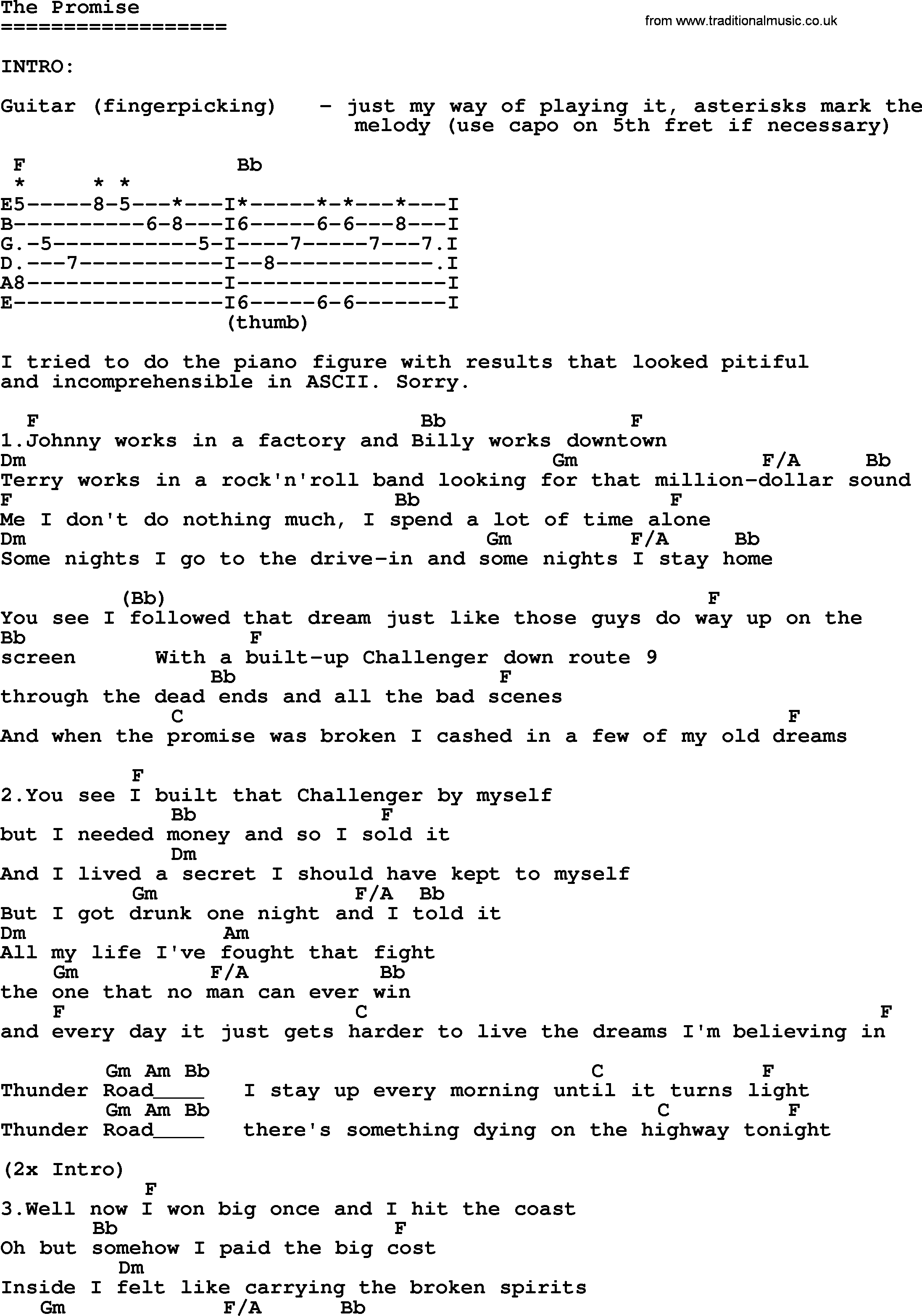 Bruce Springsteen song: The Promise, lyrics and chords