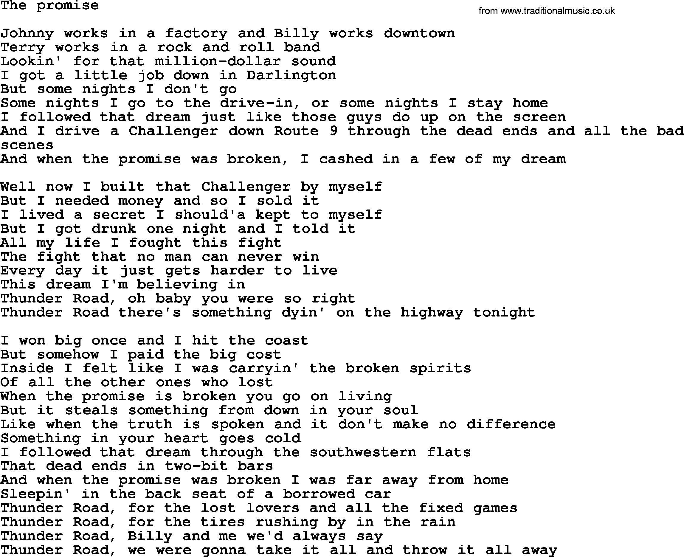 Bruce Springsteen song: The Promise lyrics