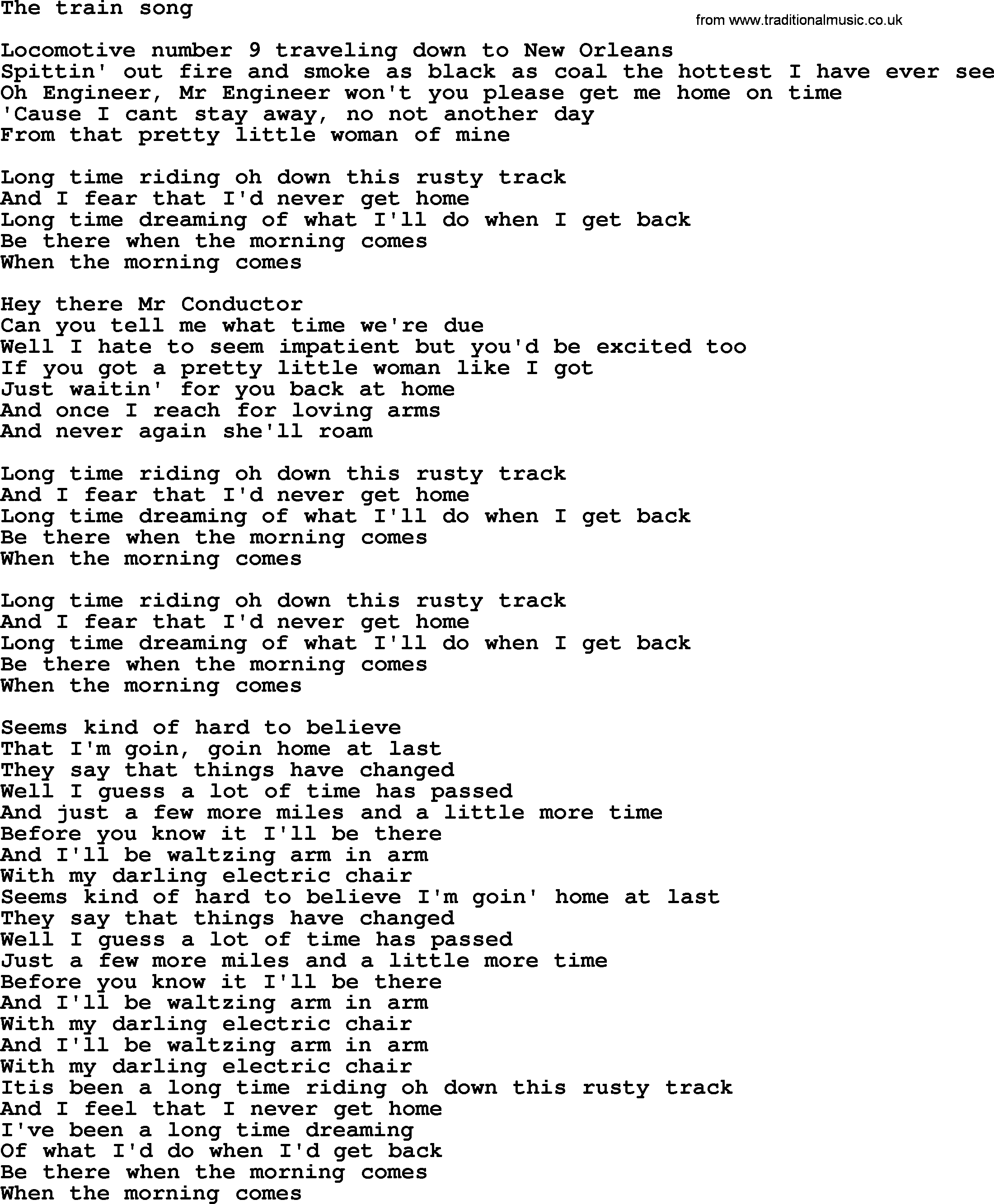 Bruce Springsteen song: The Train Song lyrics