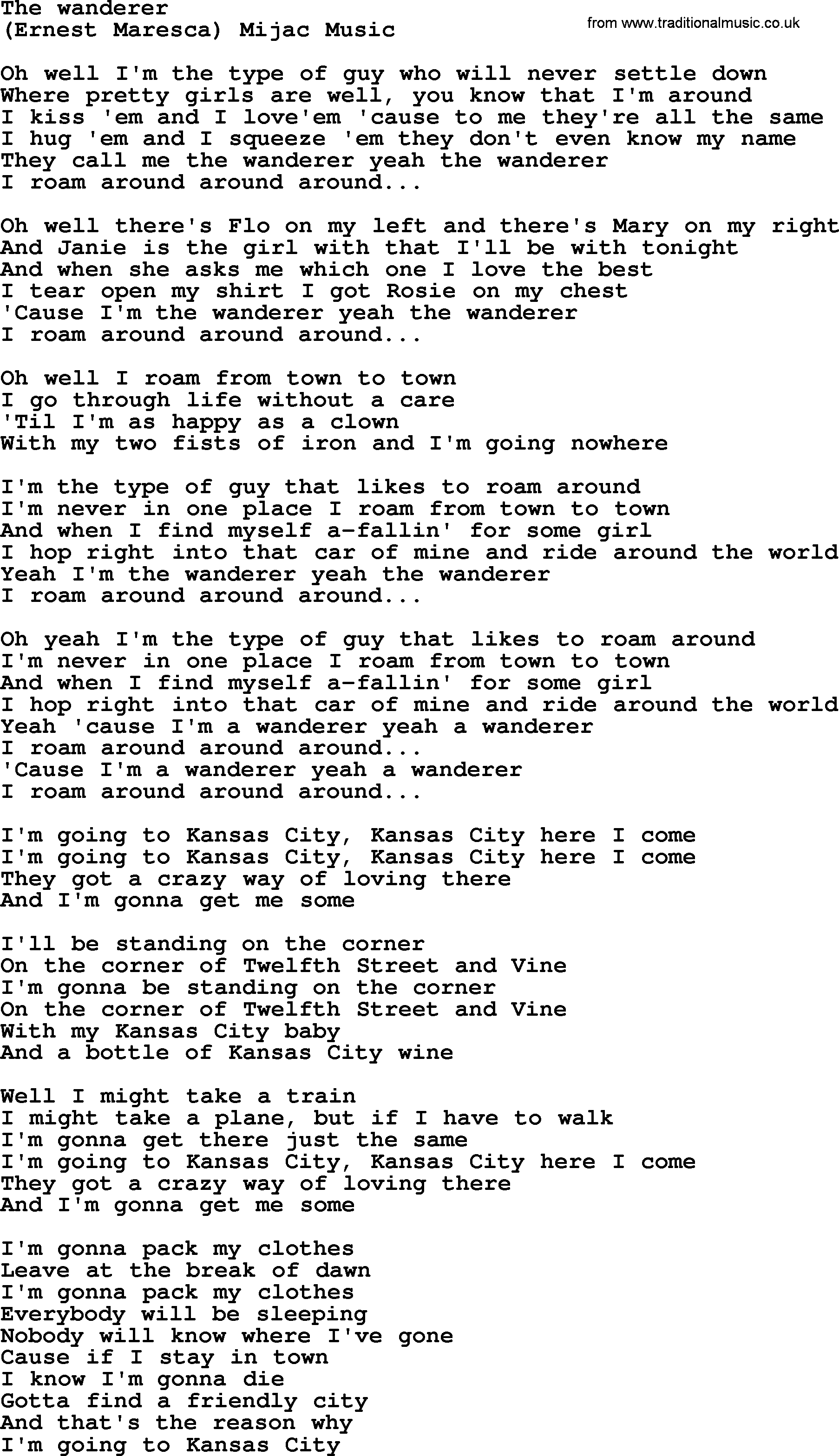 Bruce Springsteen song: The Wanderer lyrics