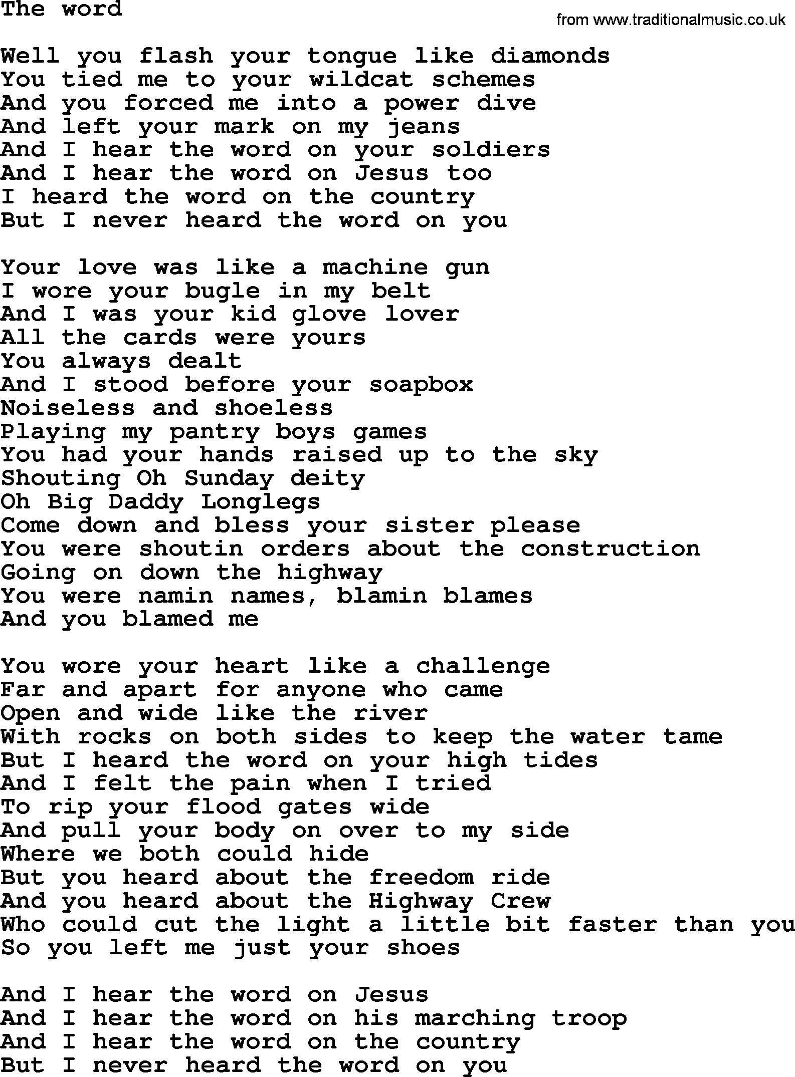 Bruce Springsteen song: The Word lyrics
