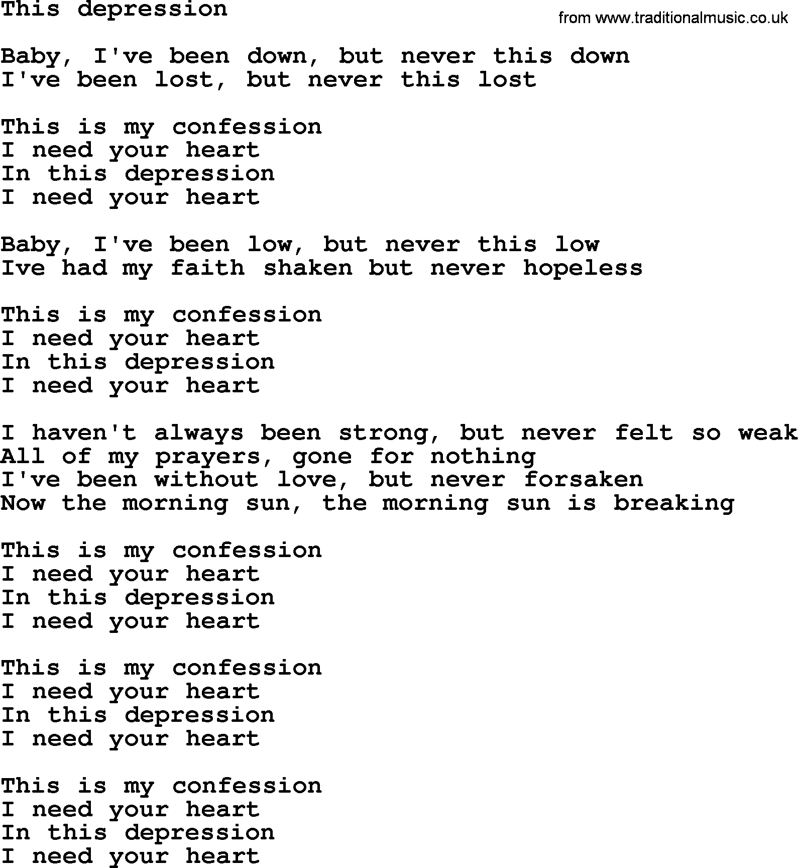Bruce Springsteen song: This Depression lyrics