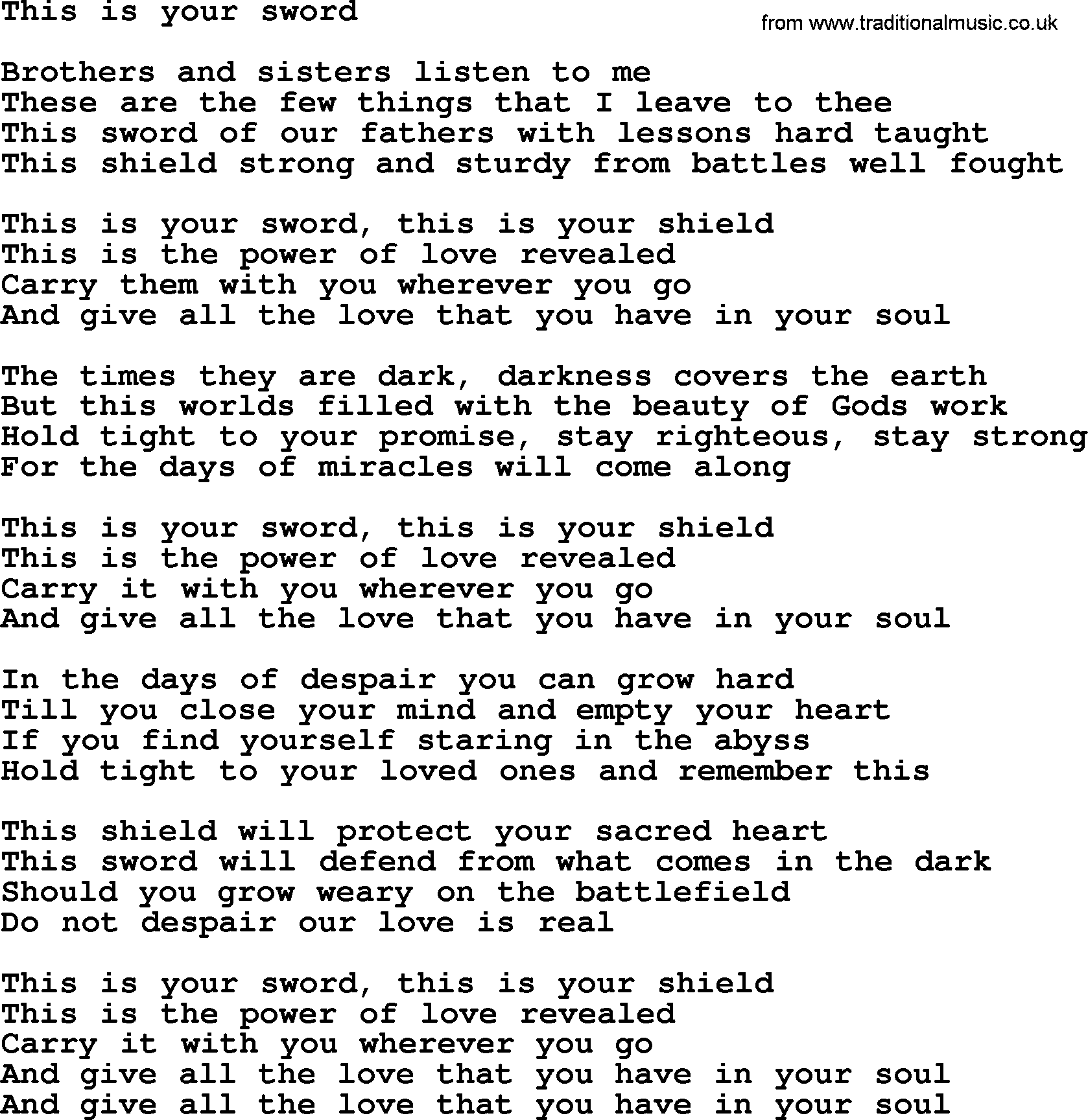 Bruce Springsteen song: This Is Your Sword lyrics