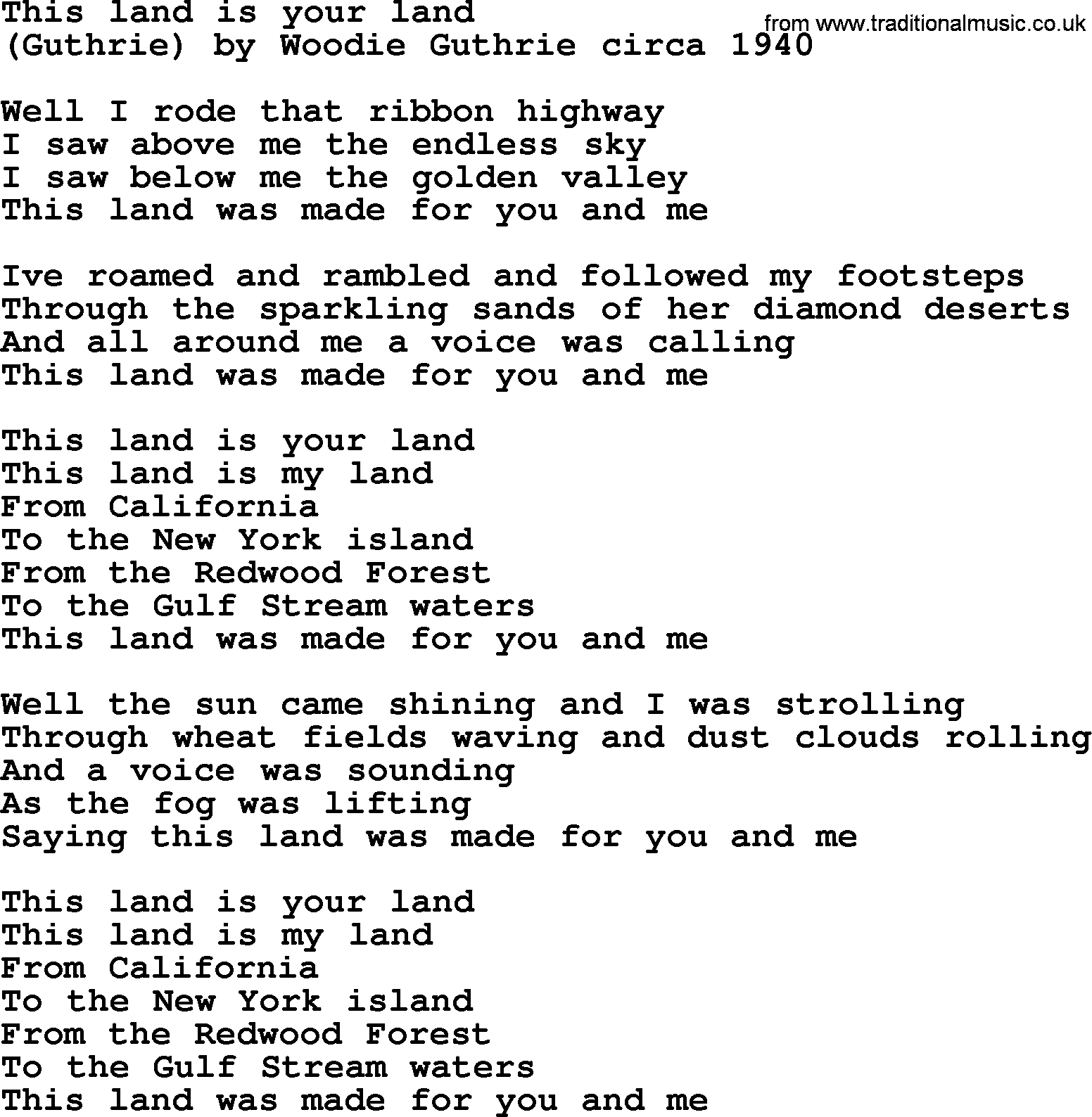 Bruce Springsteen song: This Land Is Your Land lyrics