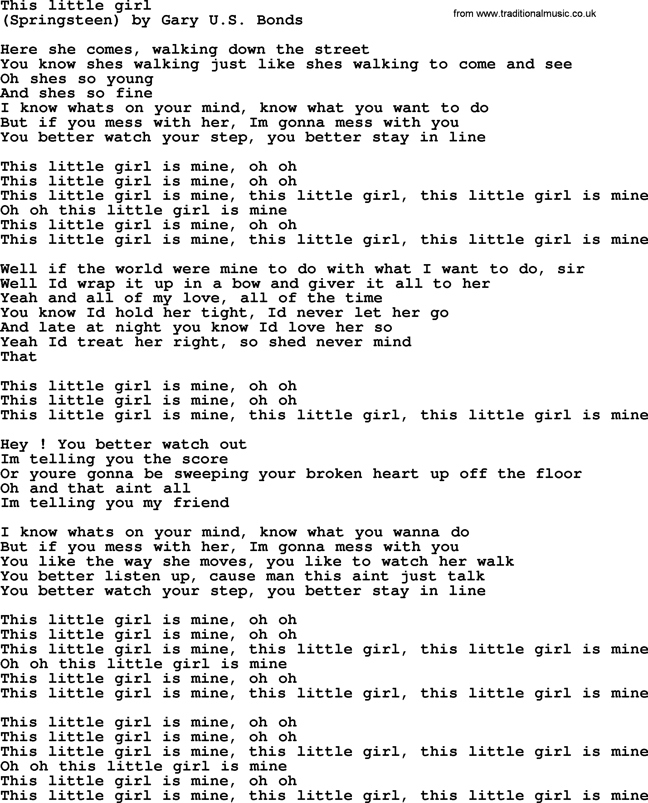 Bruce Springsteen song: This Little Girl lyrics
