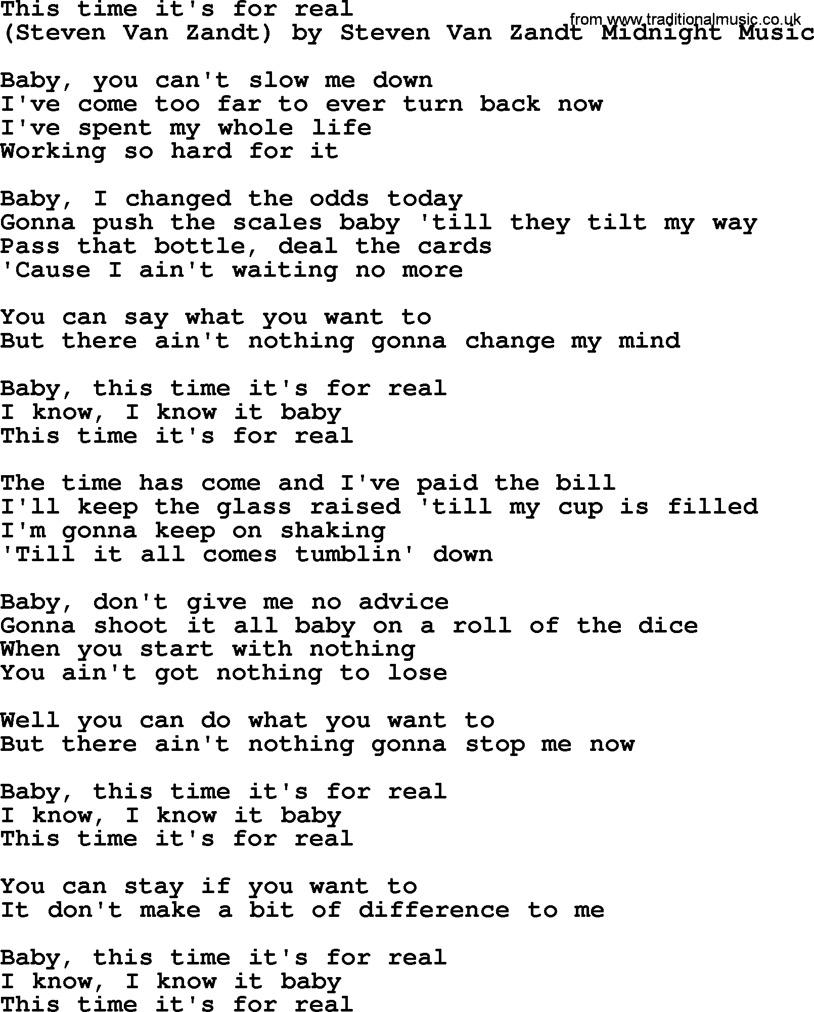 Bruce Springsteen song: This Time It's For Real lyrics