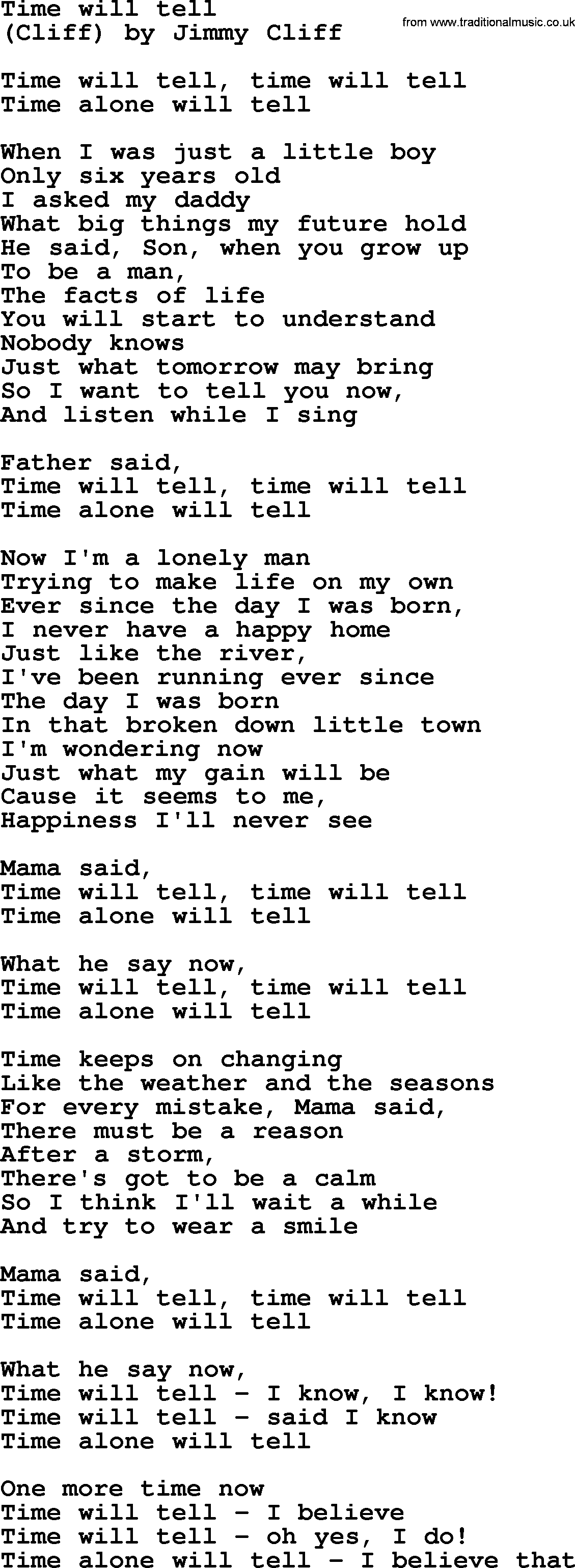 Bruce Springsteen song: Time Will Tell lyrics