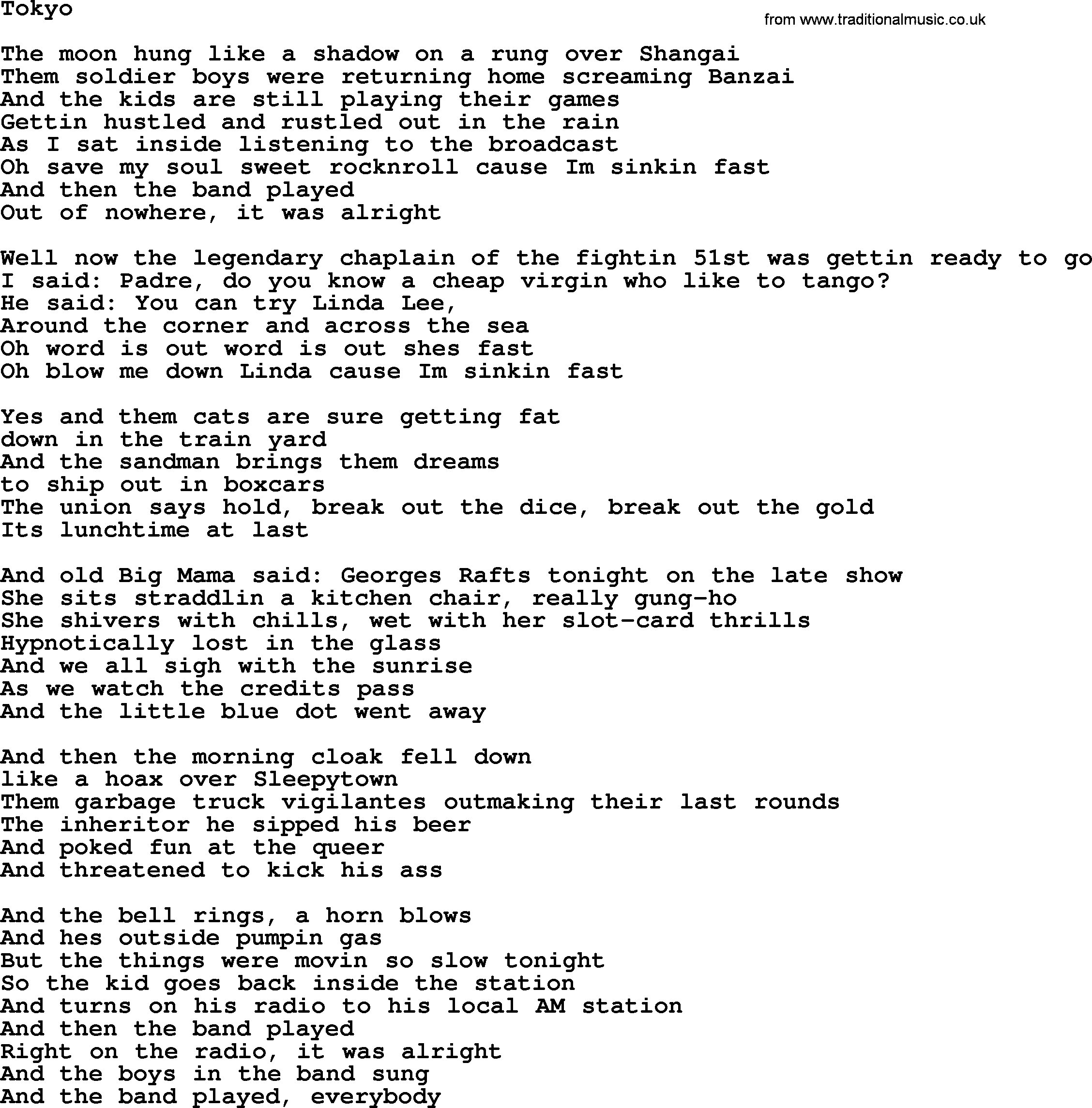 Bruce Springsteen song: Tokyo lyrics