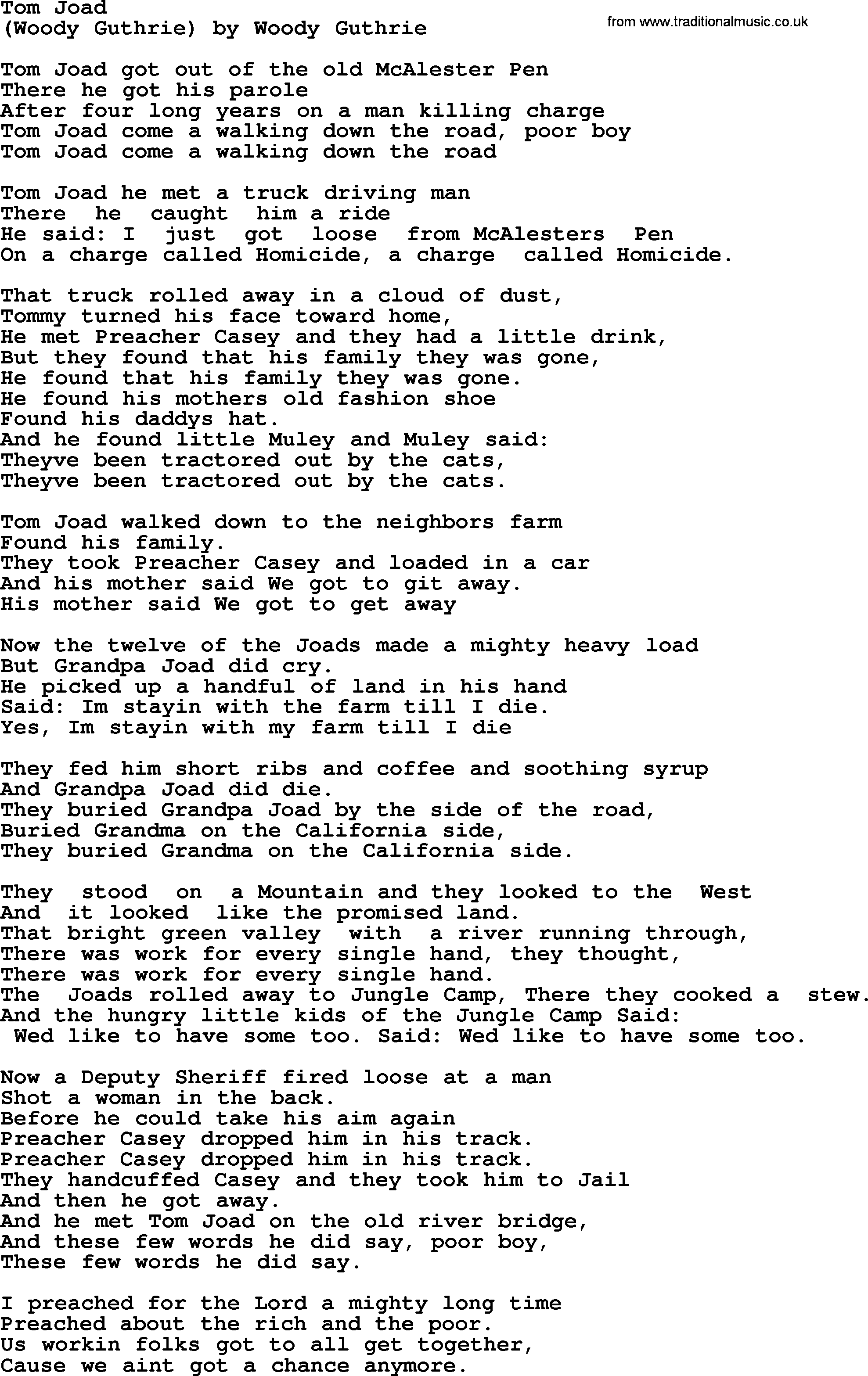Bruce Springsteen song: Tom Joad lyrics