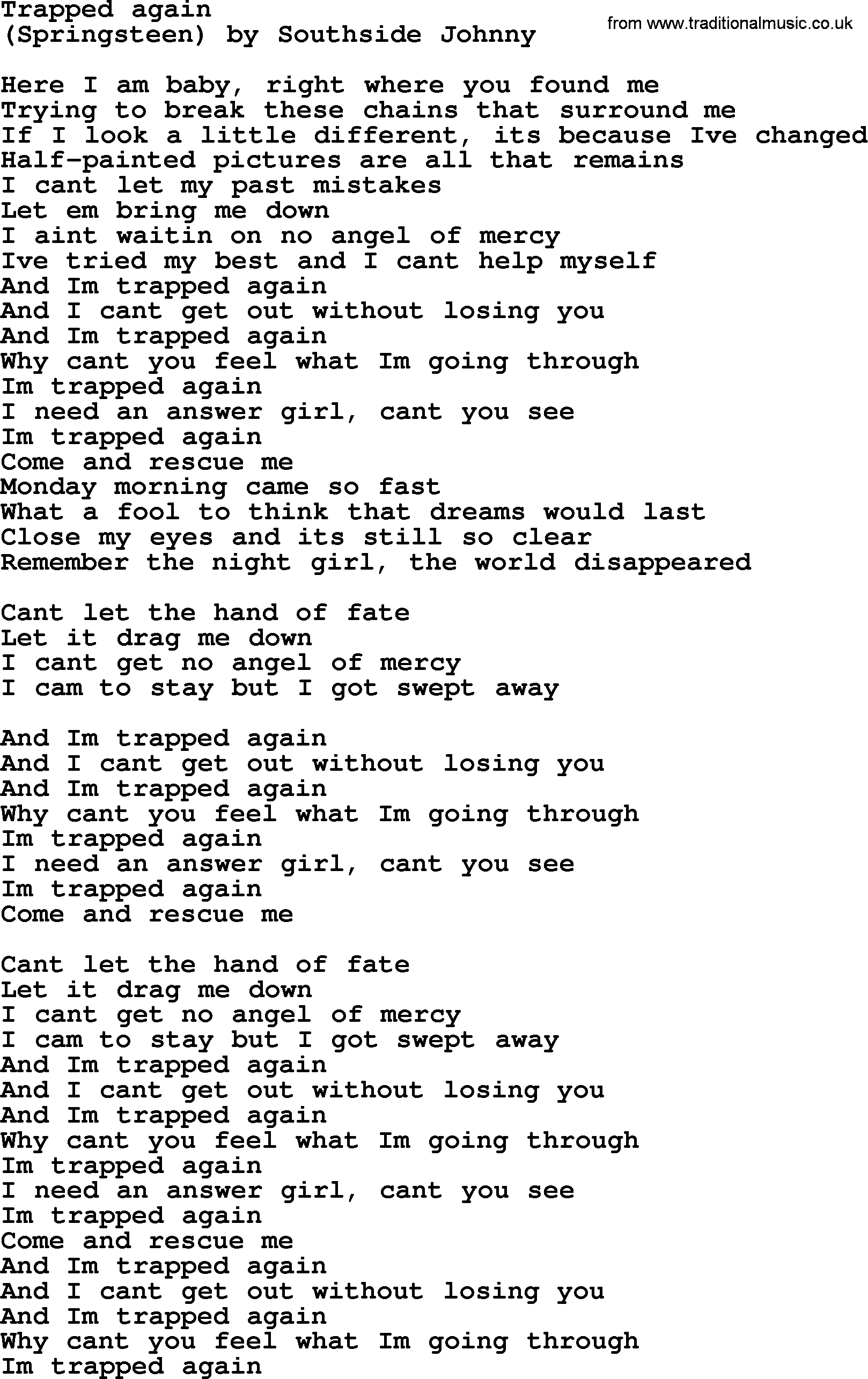 Bruce Springsteen song: Trapped Again lyrics