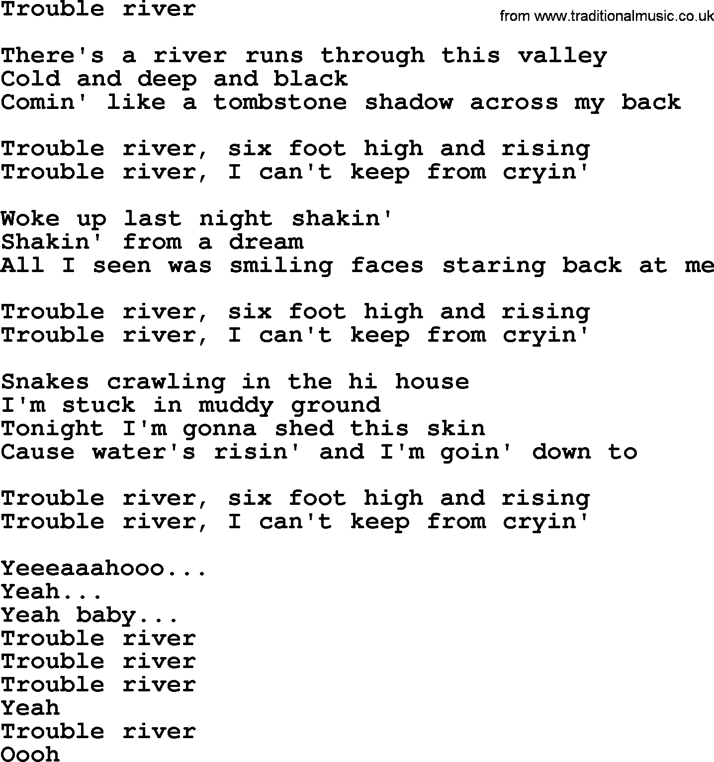 Bruce Springsteen song: Trouble River lyrics