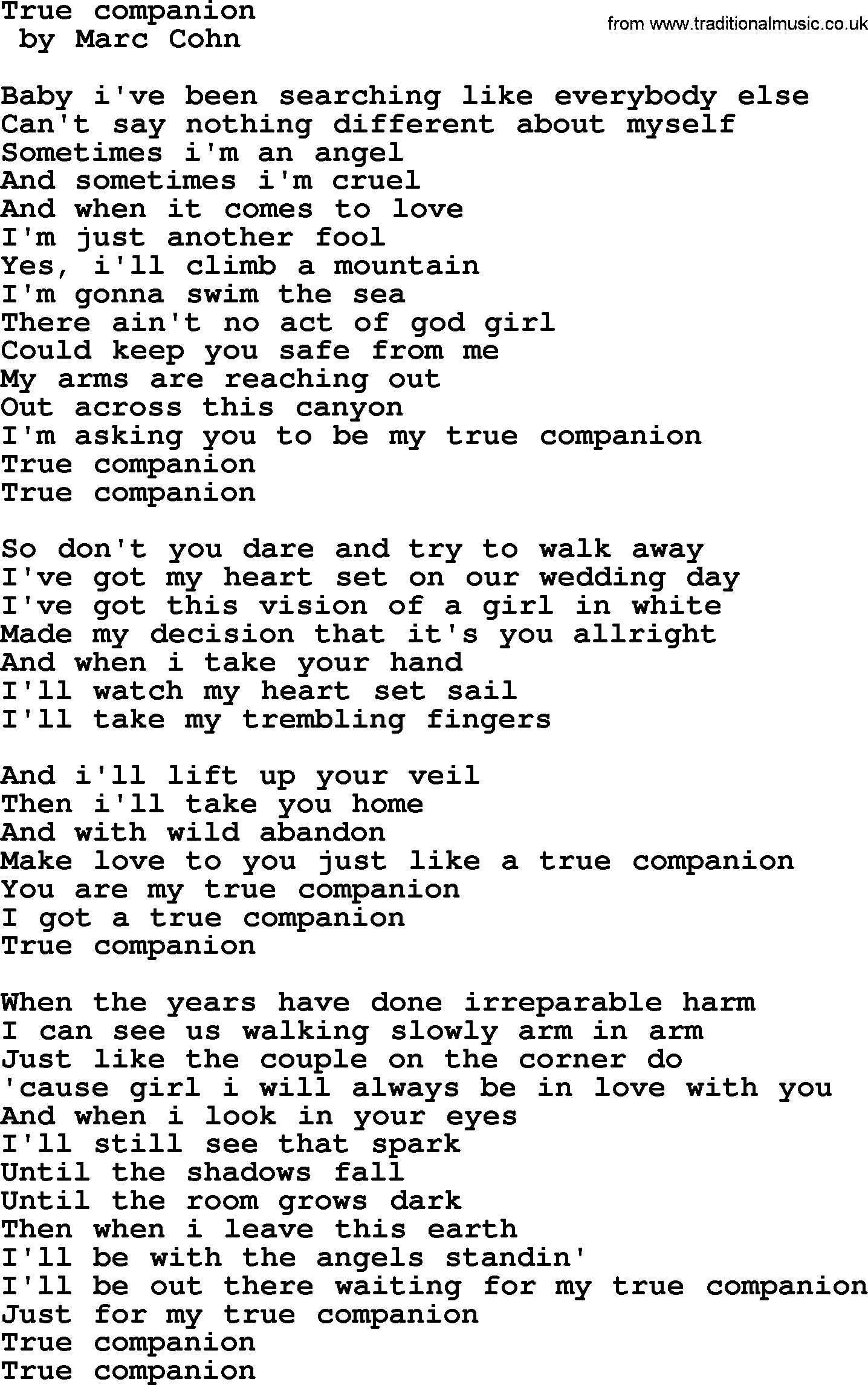 Bruce Springsteen song: True Companion lyrics