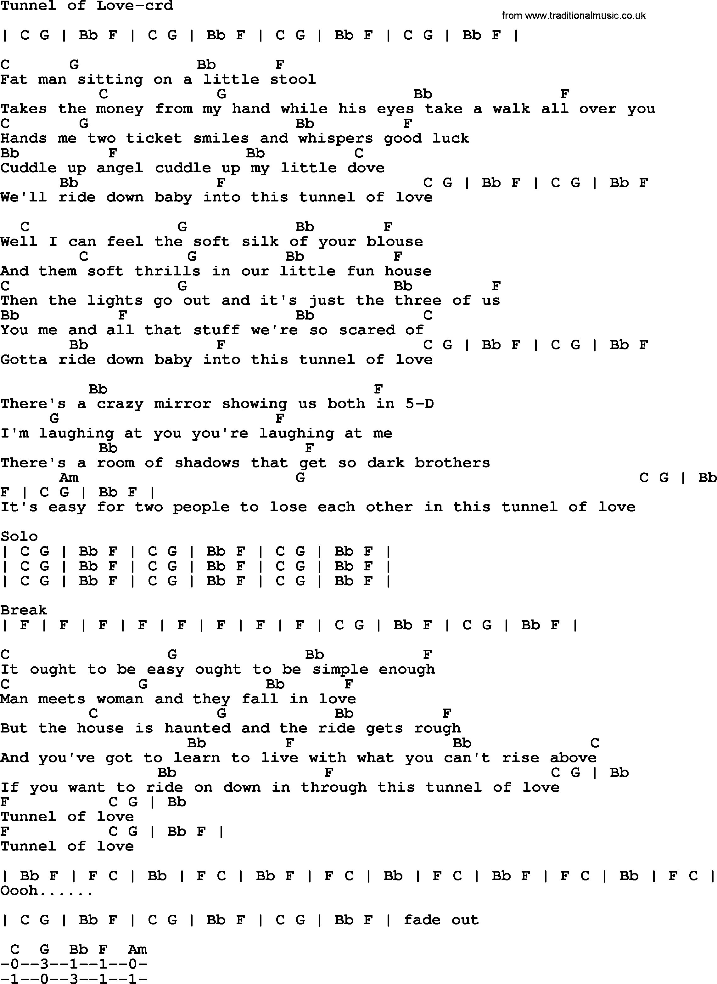 Bruce Springsteen song: Tunnel Of Love, lyrics and chords