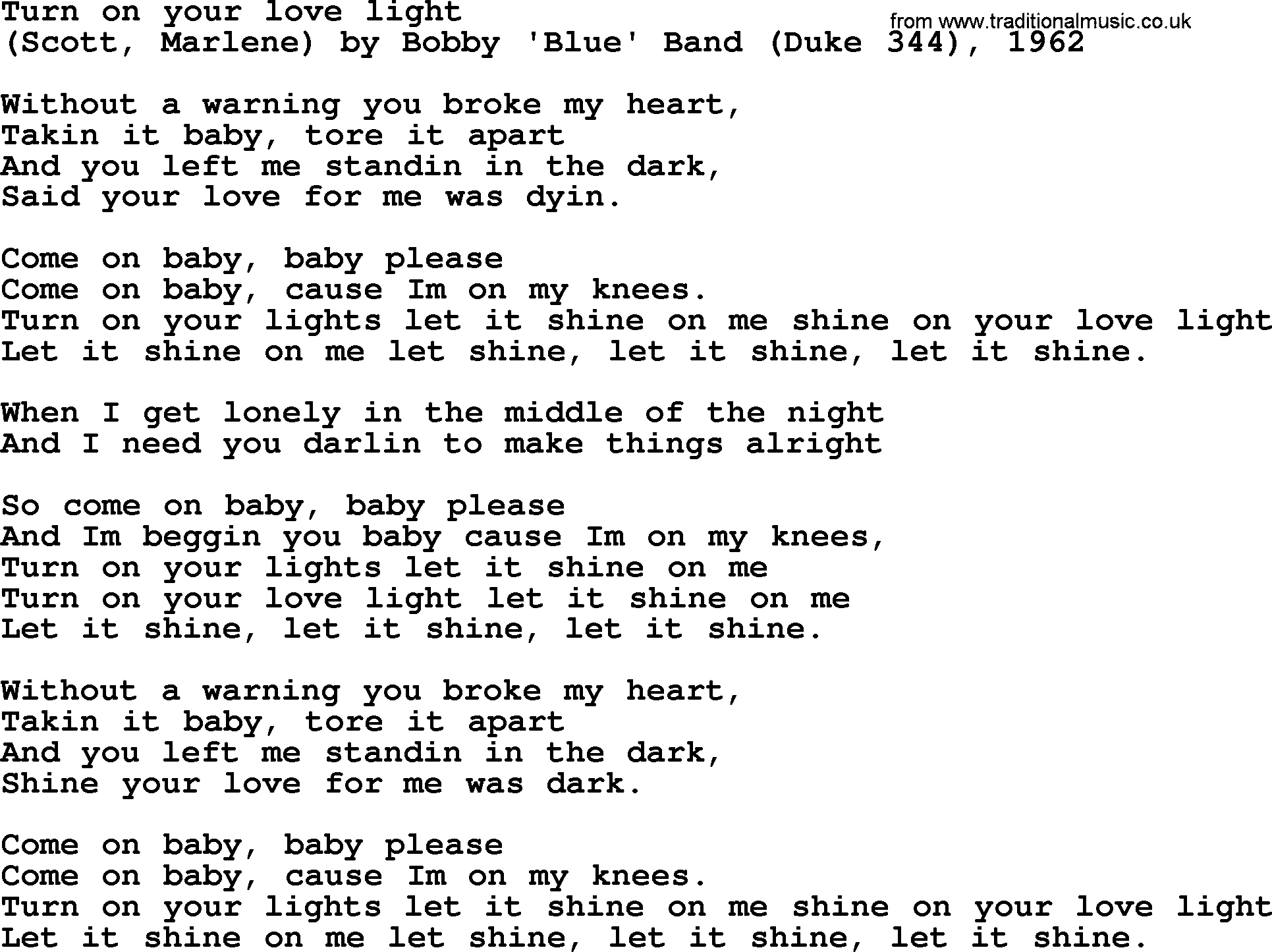 Bruce Springsteen song: Turn On Your Love Light lyrics