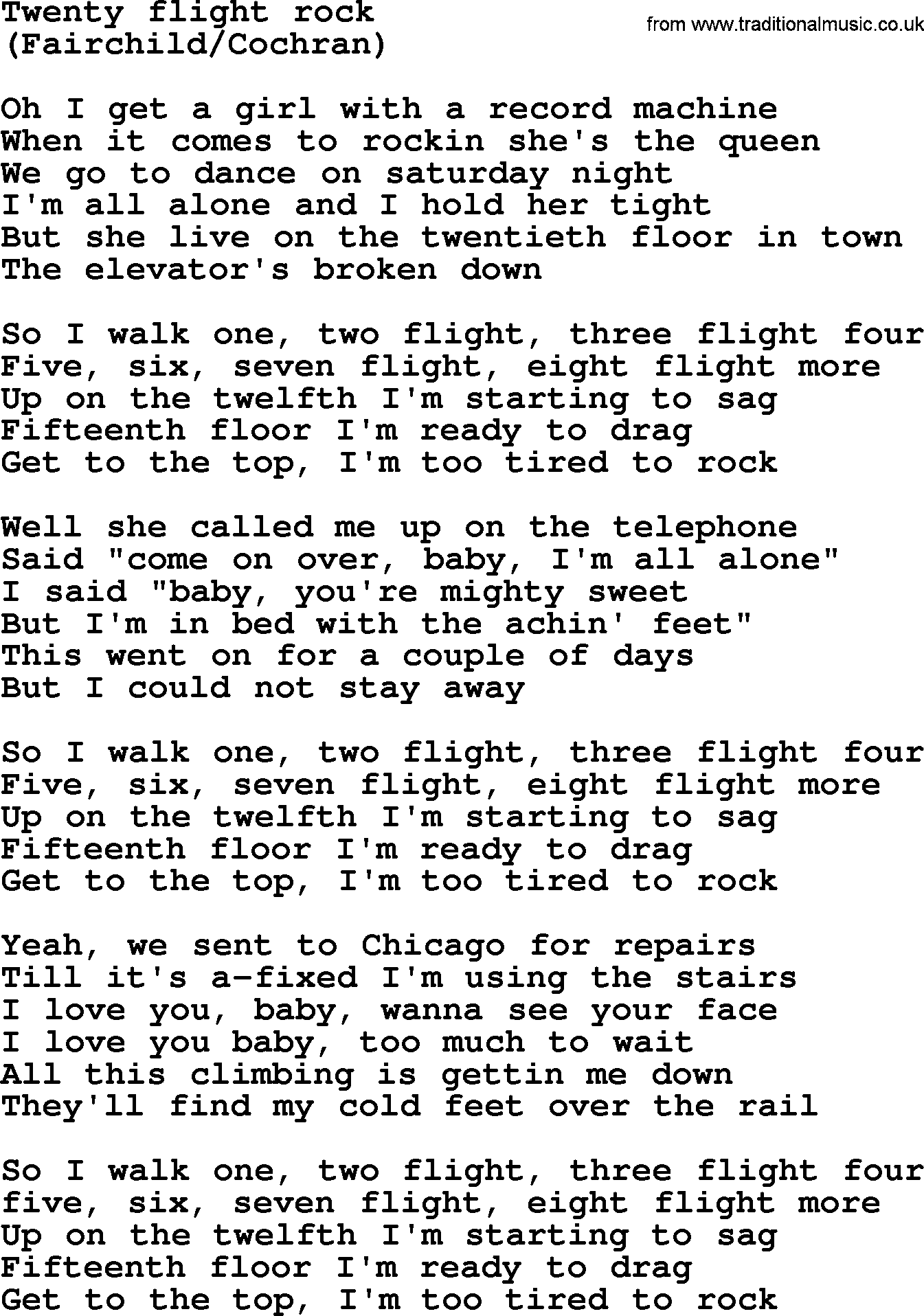 Bruce Springsteen song: Twenty Flight Rock lyrics