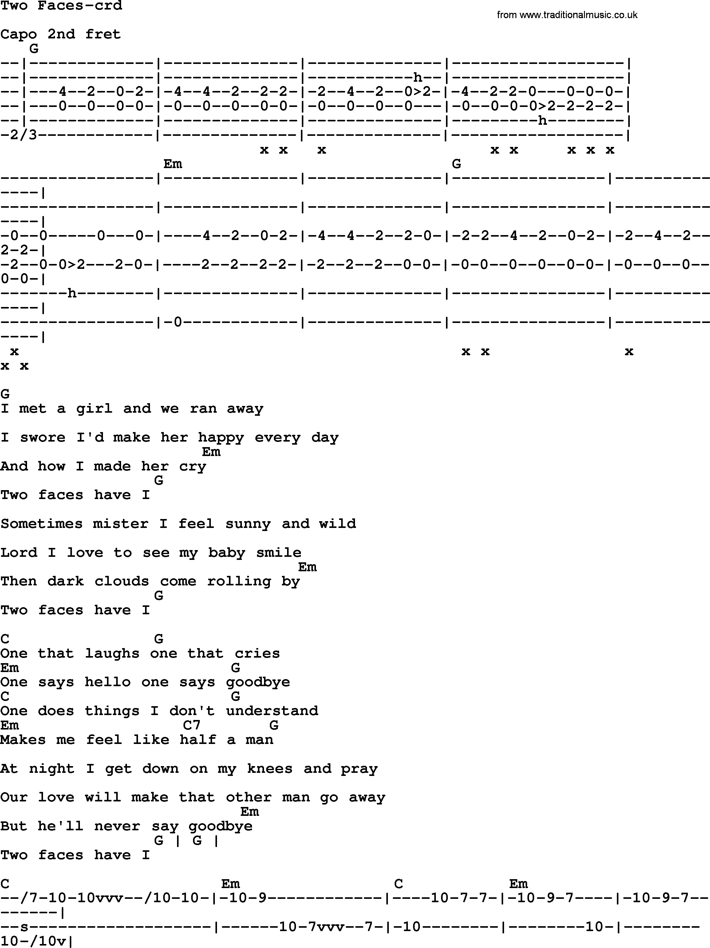 Bruce Springsteen song: Two Faces, lyrics and chords