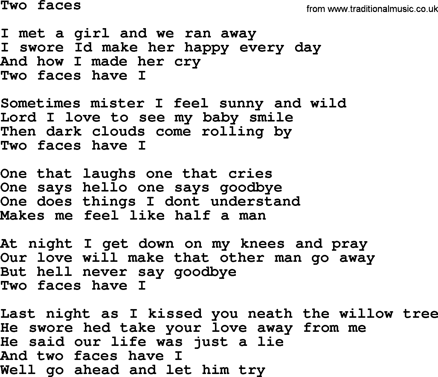 Bruce Springsteen song: Two Faces lyrics